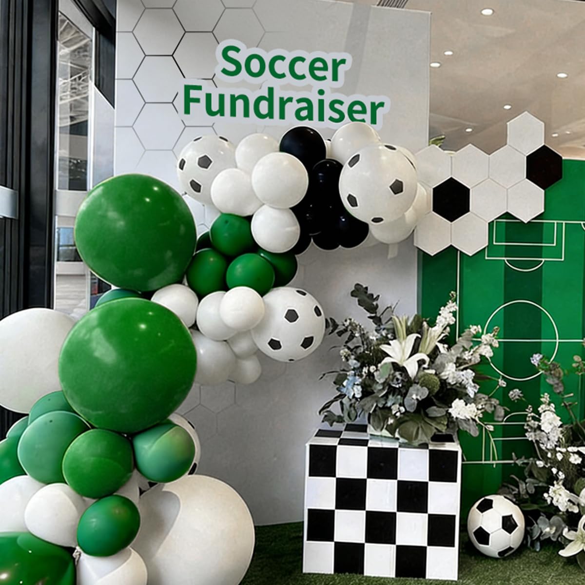 ZHIYAPA Black Green White Balloon Garland Arch Kit, 167Pcs Latex Balloons Different Sizes for Soccer Ball Theme Birthday Futbol Baby Shower Football Graduation Wedding Party Decorations