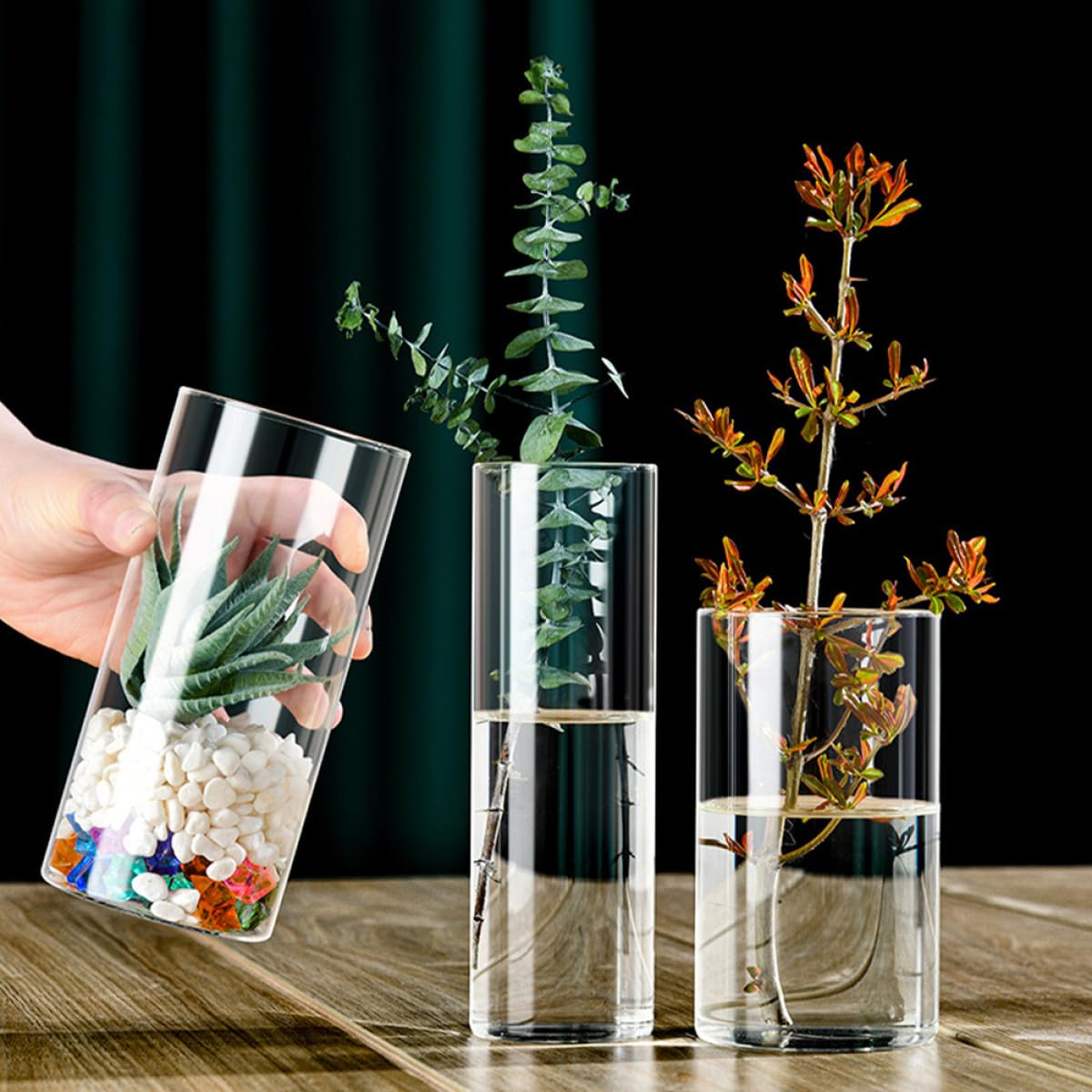 VALICLUD Glass Cylinder Vase 10x25cm High Borosilicate Hydroponic Flower Vase Decorative Glass Terrarium for Indoor Plants and Flower Arrangements