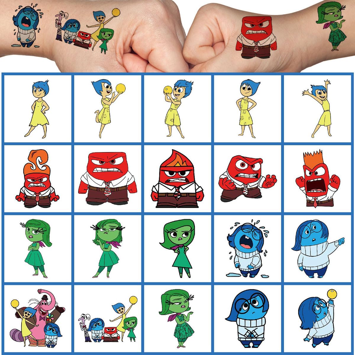 40Sheets Inside Out Temporary Tattoos for Kids, Birthday Party Favors, Cartoon Inside Out Decoration Sticker Gifts for Girl Boys Home Activity Class Prizes Carnival Christmas Rewards