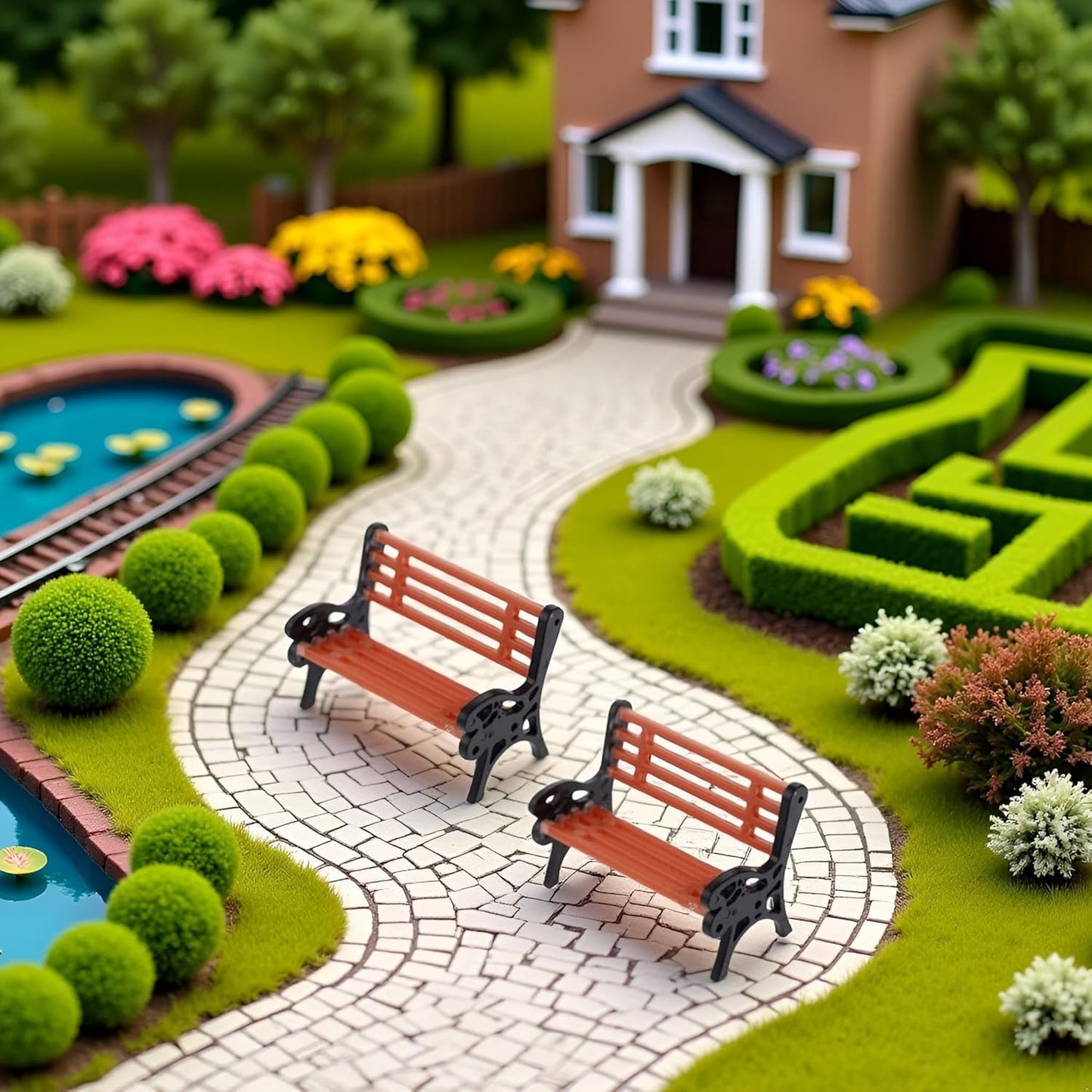 5 Pcs 1:50 Miniature Park Bench 2.8 CM / 1.1 Inch, Tiny Street Seat Chair for Model Train Platform, Architecture Model, Dollhouse & Fairy Garden Micro Landscape Decor