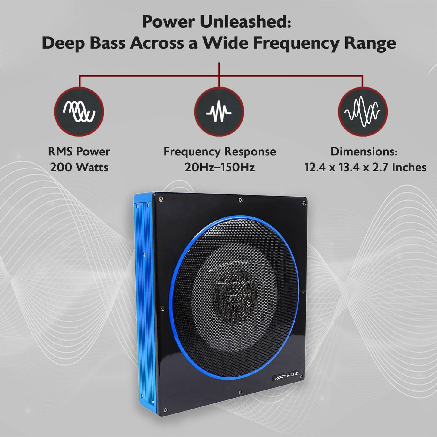 Rockville RW10CA 800W Peak Slim 10" Active Powered Car Subwoofer, Built-in Amp, Hardwired Remote Control, Low Profile Design for Compact Car Audio Systems