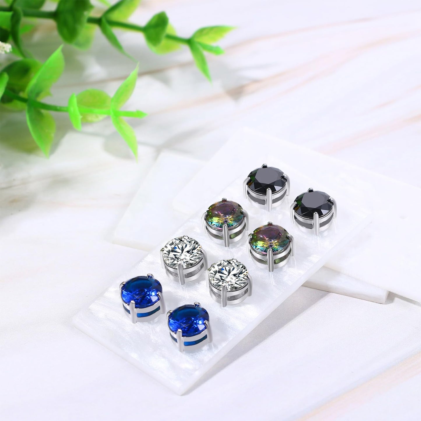 Magnetic Non-piercing Clip On Earrings: 4 Pairs Stainless Steel Black Color CZ Inlay Round Fake Cheater Studs for Men Women