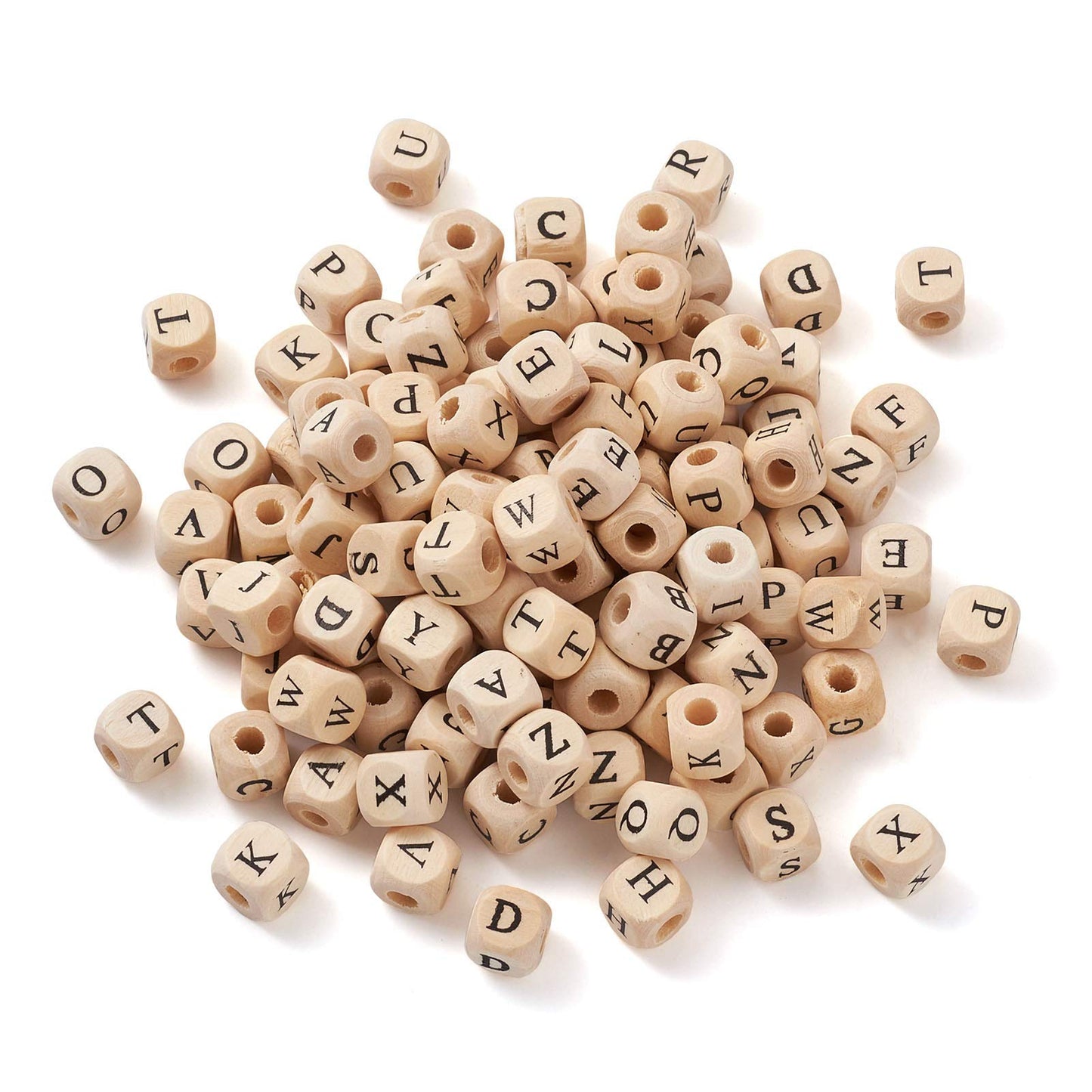 KISSITTY About 1060pcs Maple Wooden Beads for Crafts Mixed Letter A-Z Wood Beads Cube Alphabet Beads Large Hole Wood Spacer Beads for Necklaces Bracelets Earrings Jewelry Making 10x10x10mm