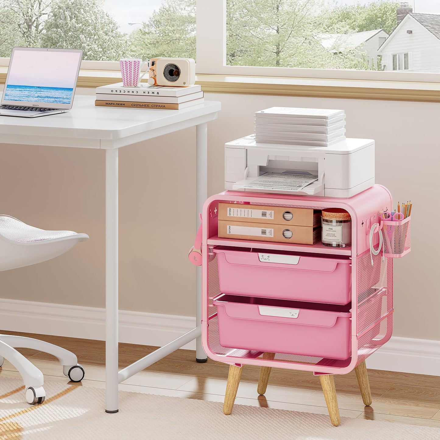 SYKIARIOL Pink Nightstand, Cute End Table with Storage Drawer, Kids Nightstand for Bedroom Furniture, Bedside Table Small Desk Coffee Table for Living Room, Dorm, Office