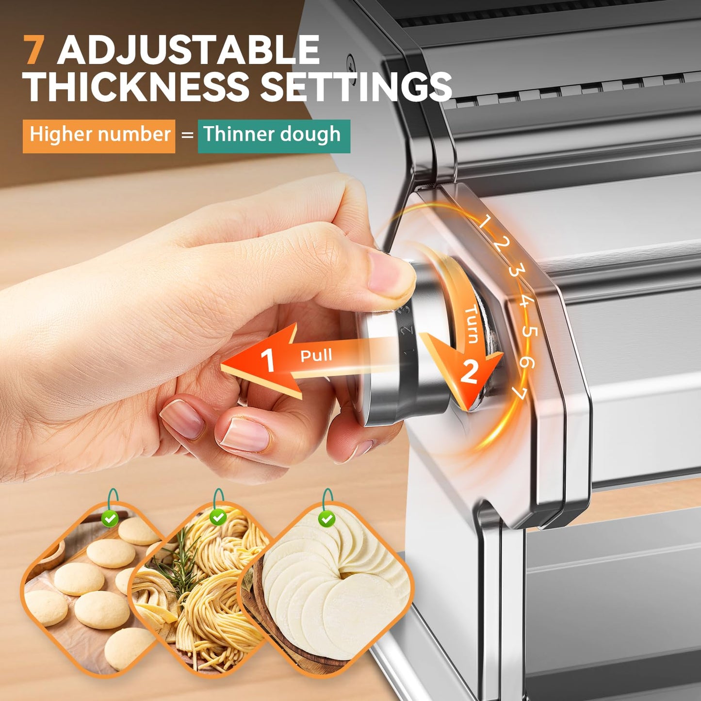 Newhai Electric Pasta Maker QM-1 Ramen Noodle Machine Adjustable Thickness (0.2-0.5mm) Pasta Roller & Cutter 1.5mm Spaghetti 6mm Wide Noodle Manual & Motorized for Home Kitchen Use