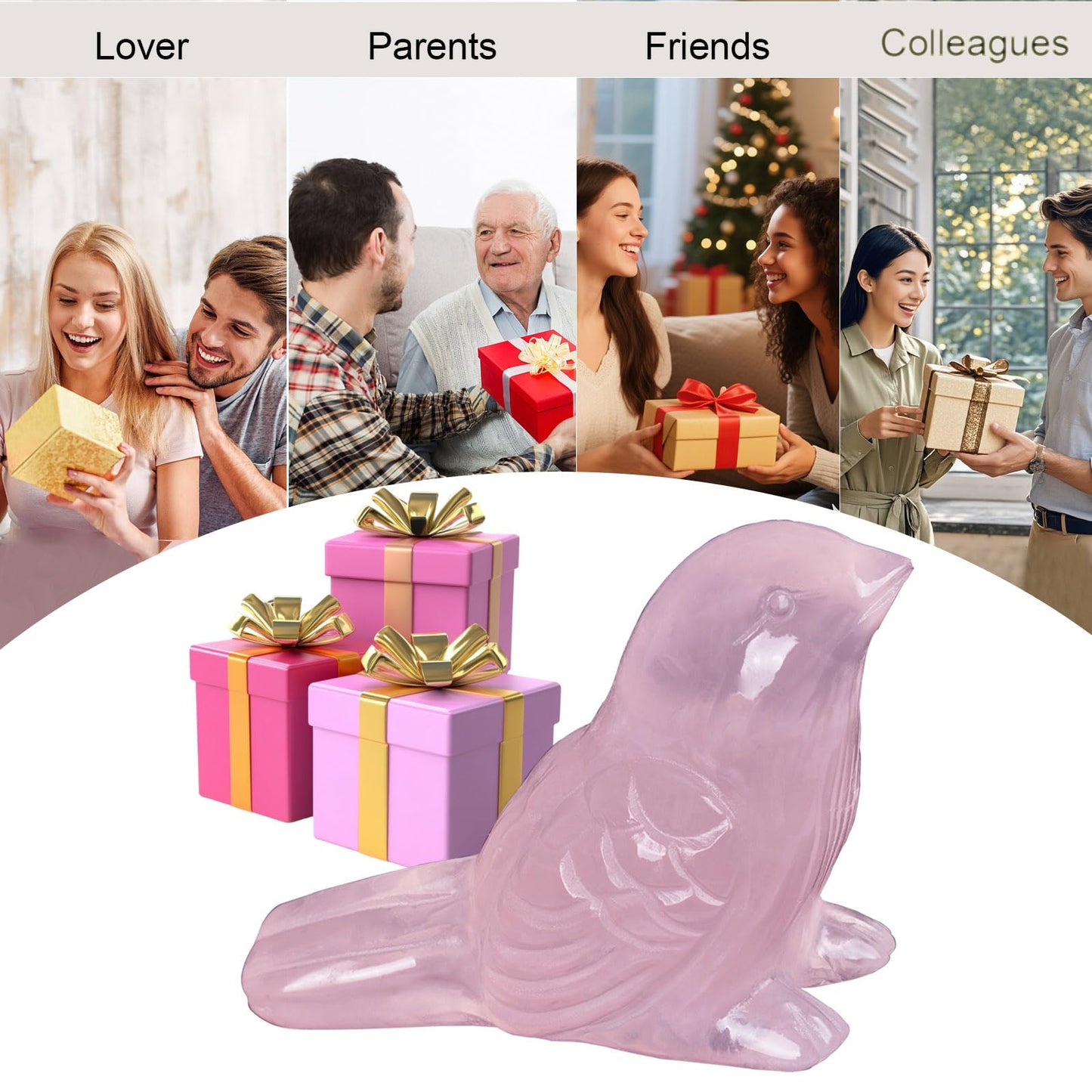 Ytbeoxk Rose Quartz Crystal Bird Carving Hand Carved Gemstone Bird Figurine 2.4 Inch Polished Animal Sculpture Healing Stone Home Office Desk Decoration Gift Collection
