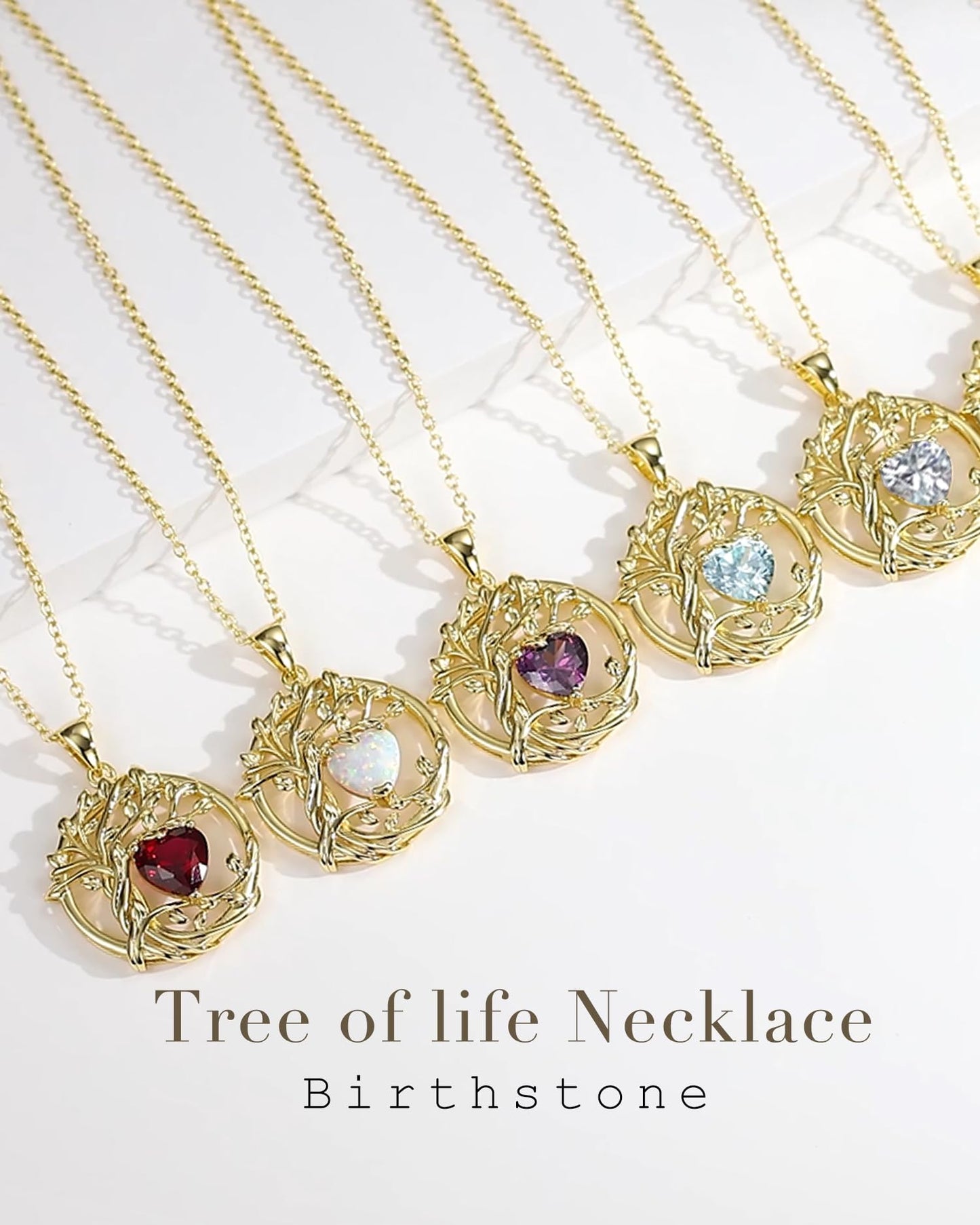 FANCIME Tree of life April Birthstone necklace for women Sterling Silver Yellow Gold Plated Simulated Diamond Pendant Cubic Zirconia CZ Birthday Mothers Day Gifts for Wife Mom Her