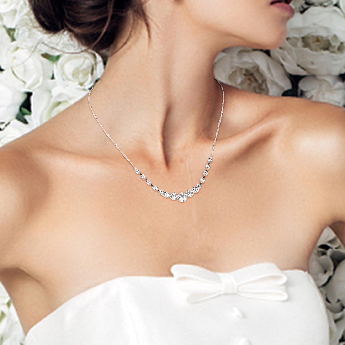 Jstyle 3 Pcs Silver Jewelry Set for Women Wedding Bridal Necklace Earrings Bracelet with Crystal CZ Hypoallergenic Prom Jewelry Set for Bride Bridesmaid Party Birthday Accessories Style 1