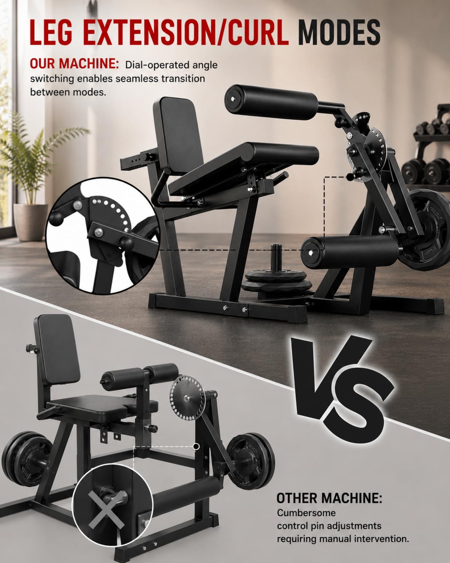 Leg Extension and Curl Machine - 700 LBS Capacity Leg Extension Curl Machine for Home Gym, Hamstring Curl, Hip Thrust & Calf Raise, Heavy-Duty Lower Body Workout Equipment,All Black
