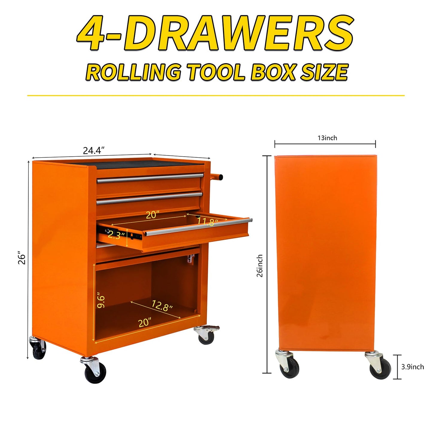 4-Drawer Heavy-Duty Rolling Tool Chest with Wheels, Steel Storage Organizer Cart with Handle, Metal Tool Cabinet for Garage, Workshop, and Repair Shop