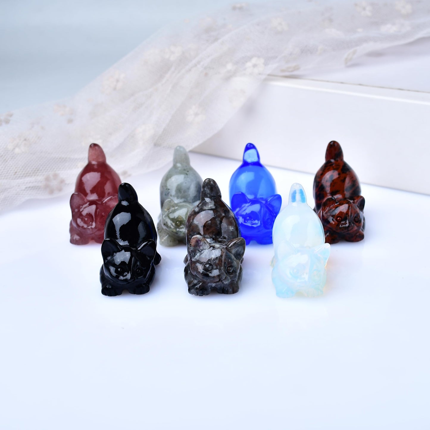 DZJXBZhu Blue Opal Cat Crystal Statue Healing Crystal Reiki Meditation Pocket Gem Guardian Sculpture Home Study Table Desk Decor Collection Gift for Loved Ones