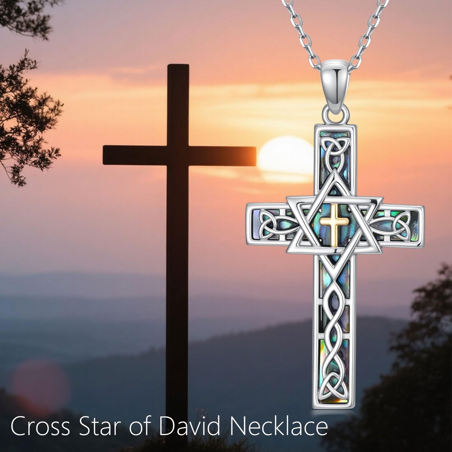 KoyeKei Star of David Necklace for Women 925 Sterling Silver Star of David Cross Pendant Jewish Judeo Necklaces Christian Celtic Knot Jewelry Hanukkah Mothers Day Gifts for Mom Wife Grandma