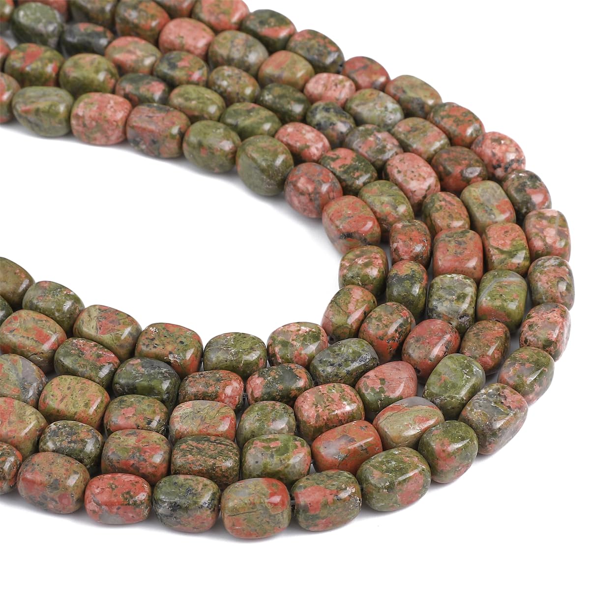 BEADIA Natural Unakite Cuboid Stone Loose Semi Gemstone Beads for Jewelry Making 8mmx12mm 38cm/Strand