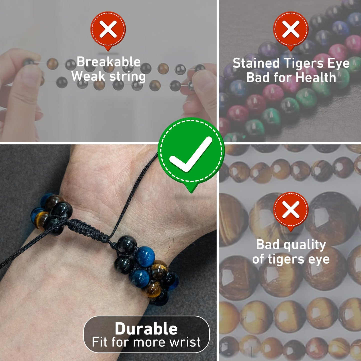 Triple Protection Energy Bracelet, Healing Crystals for Negative Energy Protection, Unisex Amulet with Obsidian, Tiger Eye, and Onyx Stones, Spiritual Jewelry for Men and Women, Healing, Manifestation, and Wellness(8mm Obsidian Blue Tiger Eye Bracelet)
