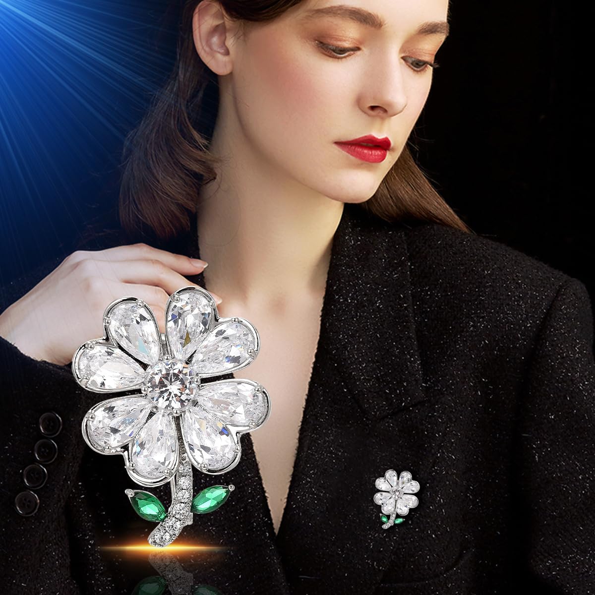 UNVAK White Flower Brooch for Women Rhinestone Flower Brooch Pin Austrian Rhinestone Flower Lapel Pin Wedding Jewelry for Mom Wife