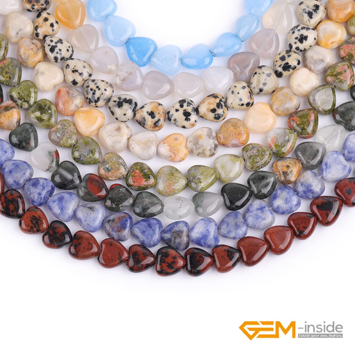GEM-Inside 10mm Heart Charms Natural White Jade Gemstone Stone Beads for Jewelry Making Full 15" Strand Power Energy Healing Chakra Stone Beads