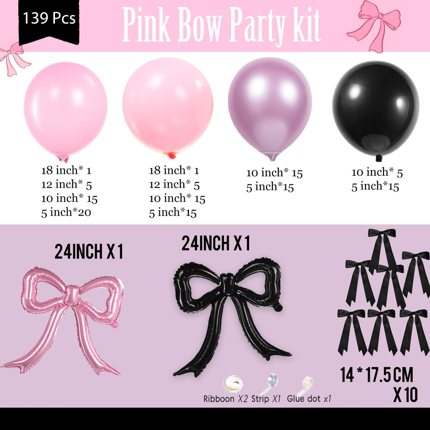 coquette birthday decorations 150pcs balloon garland arch kit with metallic purple pink black bow cake topper ribbon bow tie and mylar foil balloons for girls bachelorette party decorations