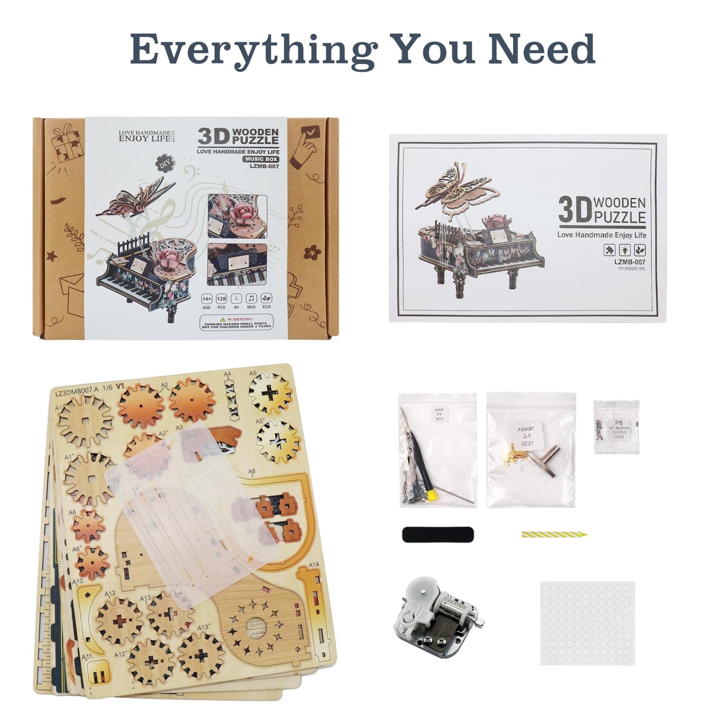 3D Wooden Puzzles for Adults, Magic Piano 3D Puzzle Mechanical Model Kit Music Box, DIY Wooden Model Building Hobby Gifts for Men Women, Birthday Gift for Music Box Puzzle Lover
