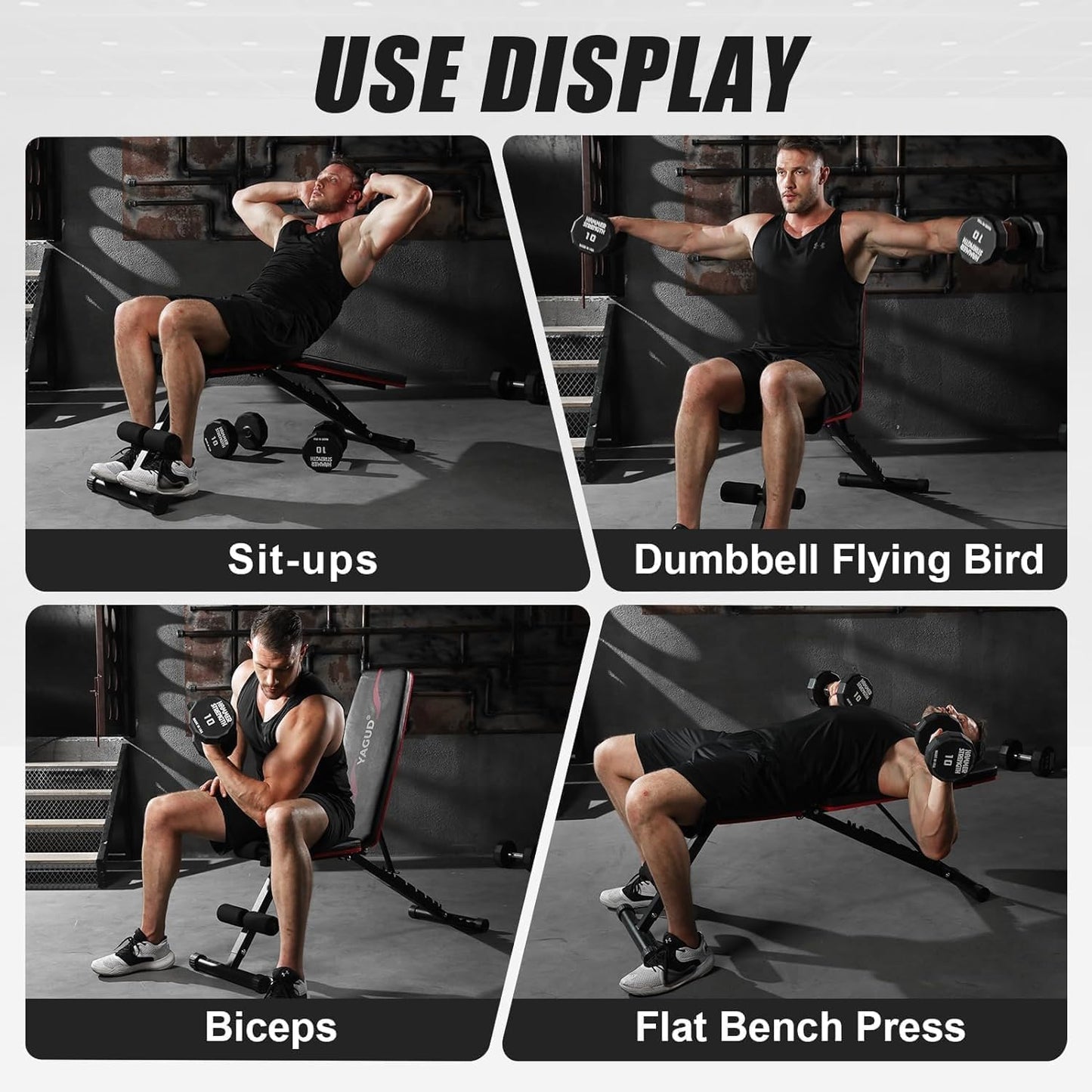 Weight Bench Press, Adjustable Workout Benches for Home Gym Dumbbell Exercise, 880 LB Stable Incline Decline Bench for Full Body Workout, 2 Sec Fast Folding Strength Training Sit up Bench
