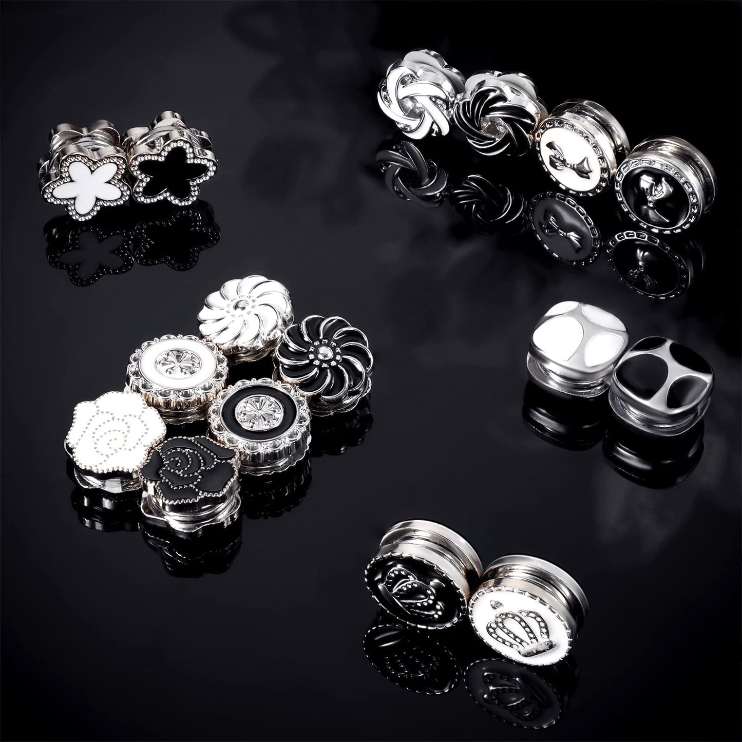 MTLEE 16 Pairs Hijab Magnetic Pins for Women Black and White No Snag Multi-use Hijab Magnets Pinless Scarf Magnets Pin Buttons Brooch Clasps for Clothing Scarves Headscarf Hats Shirt Collars Shawls