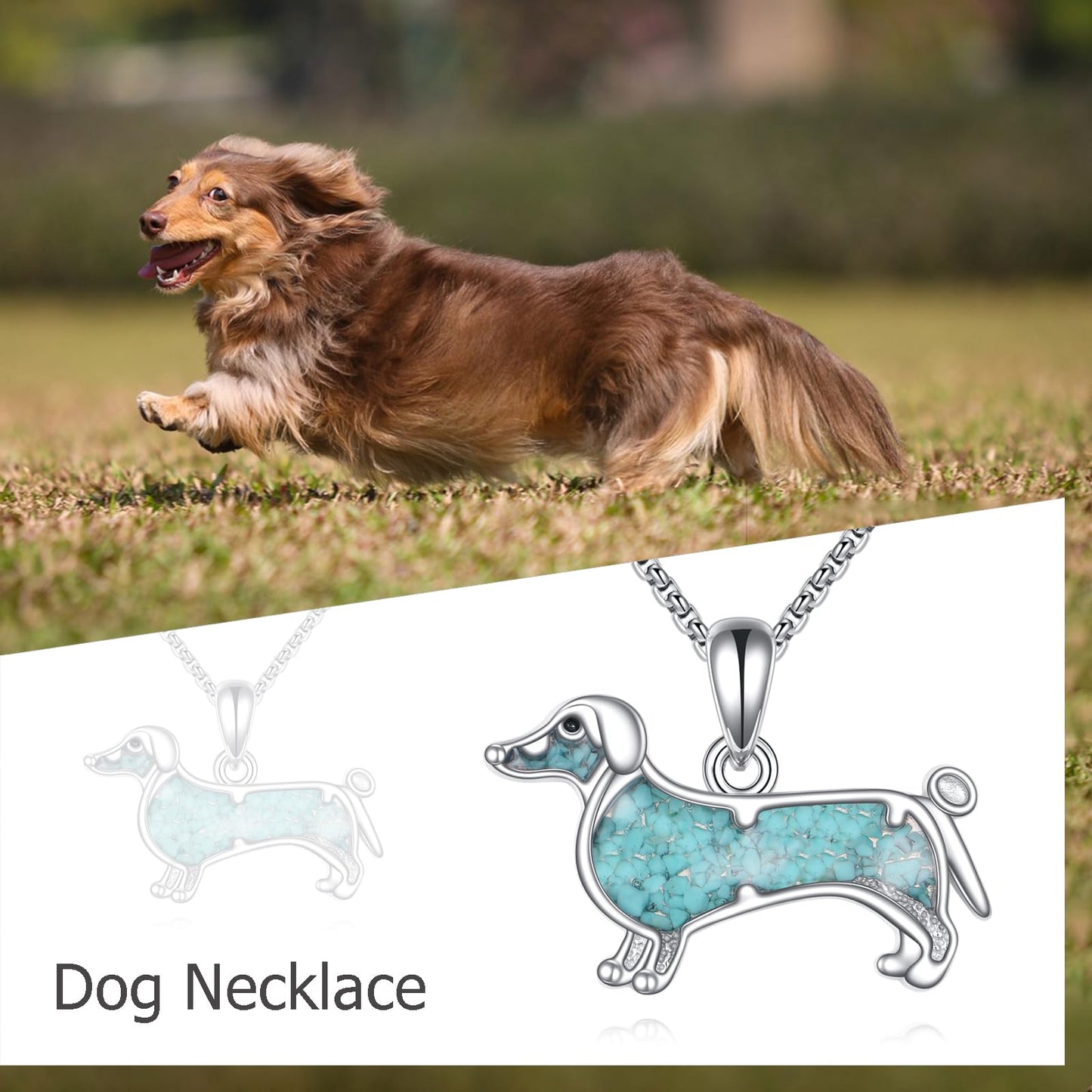 HKPATOP Dachshund Necklace 925 Sterling Silver Turquoise Dog Pendant Animal Jewelry Gift for Women Men