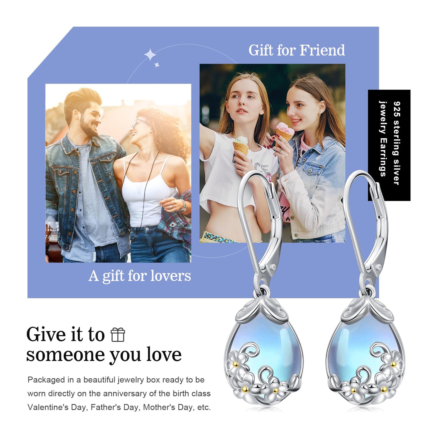 KoyeKei Plumeria Earrings for Women 925 Sterling Silver Plumeria Hawaii Moonstone Dangle Drop Leverback Earrings Hawaiian Jewelry Graduation Birthday Gifts for Girlfriend Her Lover