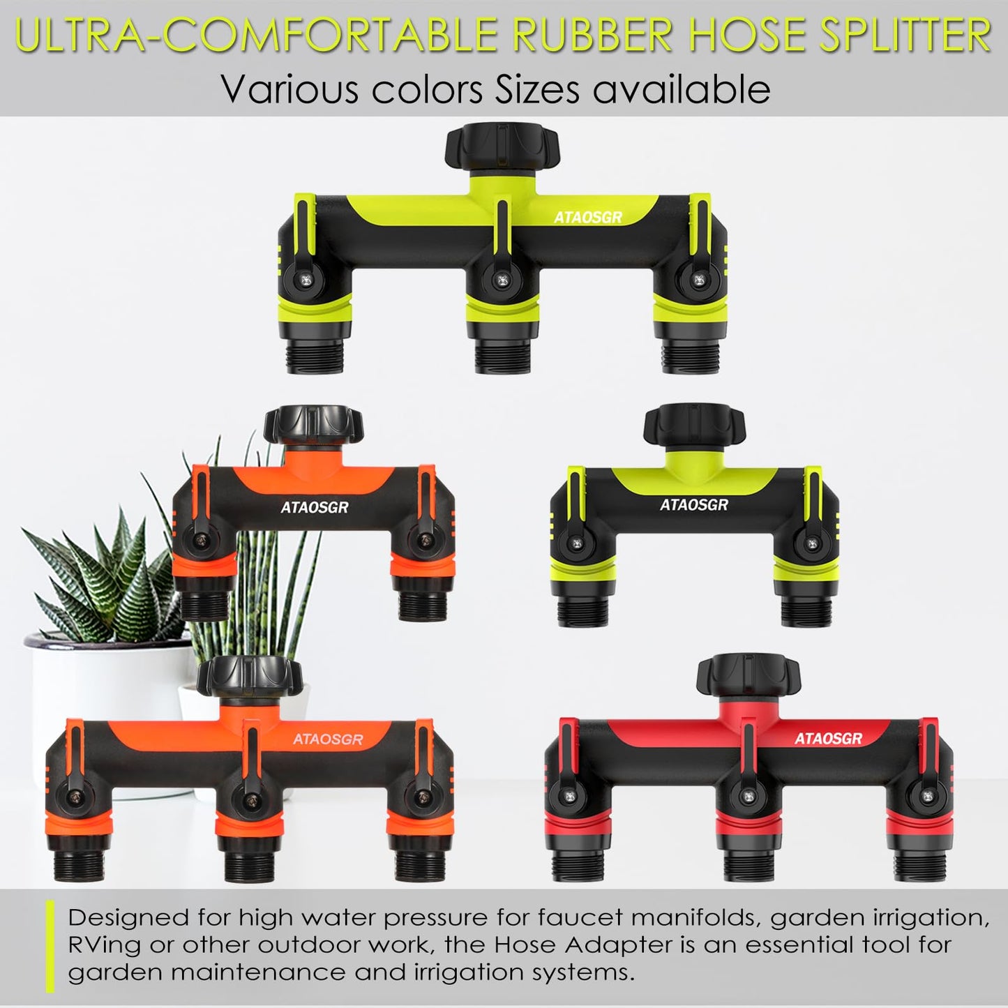 ATAOSGR Garden Hose Splitter 3 Way, Outdoor Faucet Splitter,Tap Adapter, Hose Adapter with 3 Valves Garden Hose Connector for Garden Outdoor Home, Orange