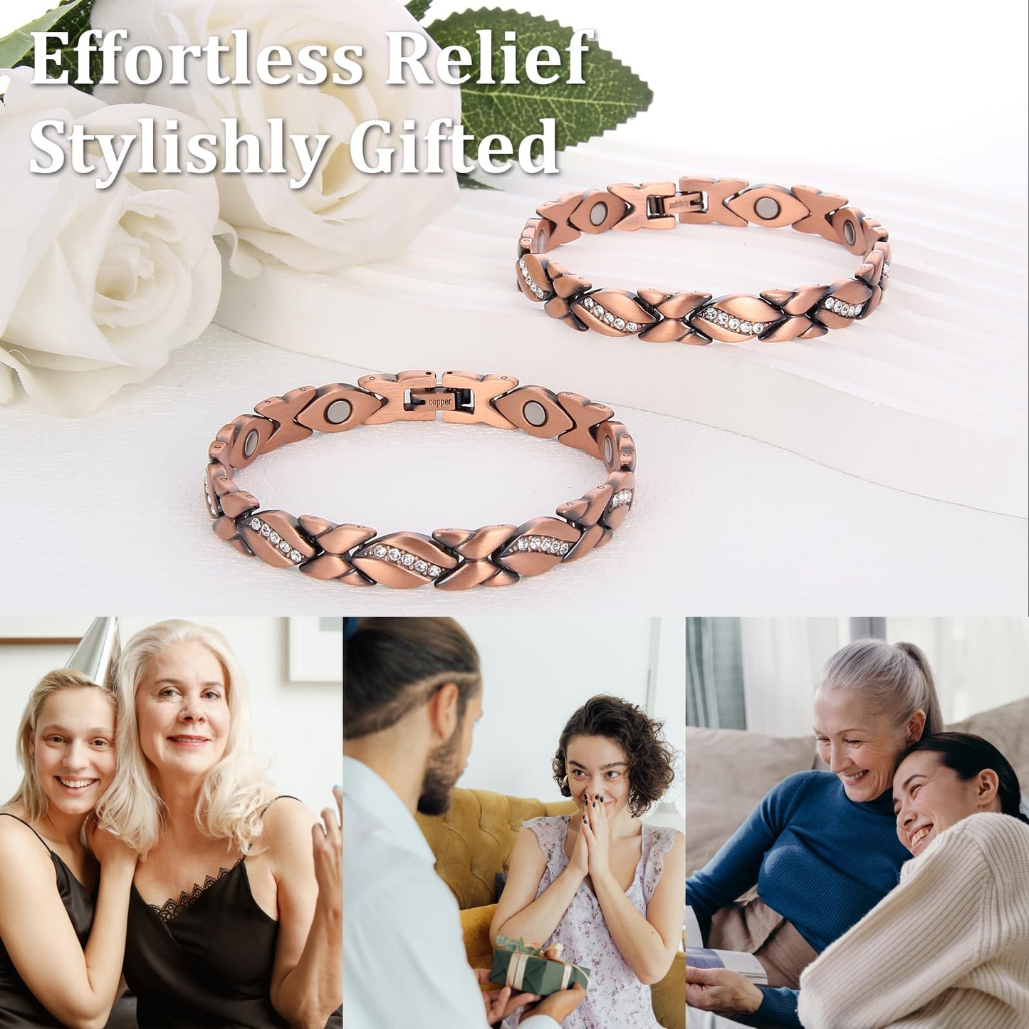 Fashtour 99.99% Pure Copper Magnetic Bracelet for Women, Heart Wire Design Adjustable Jewelry with 3800 Gauss Magnets, Elegant Gift Box