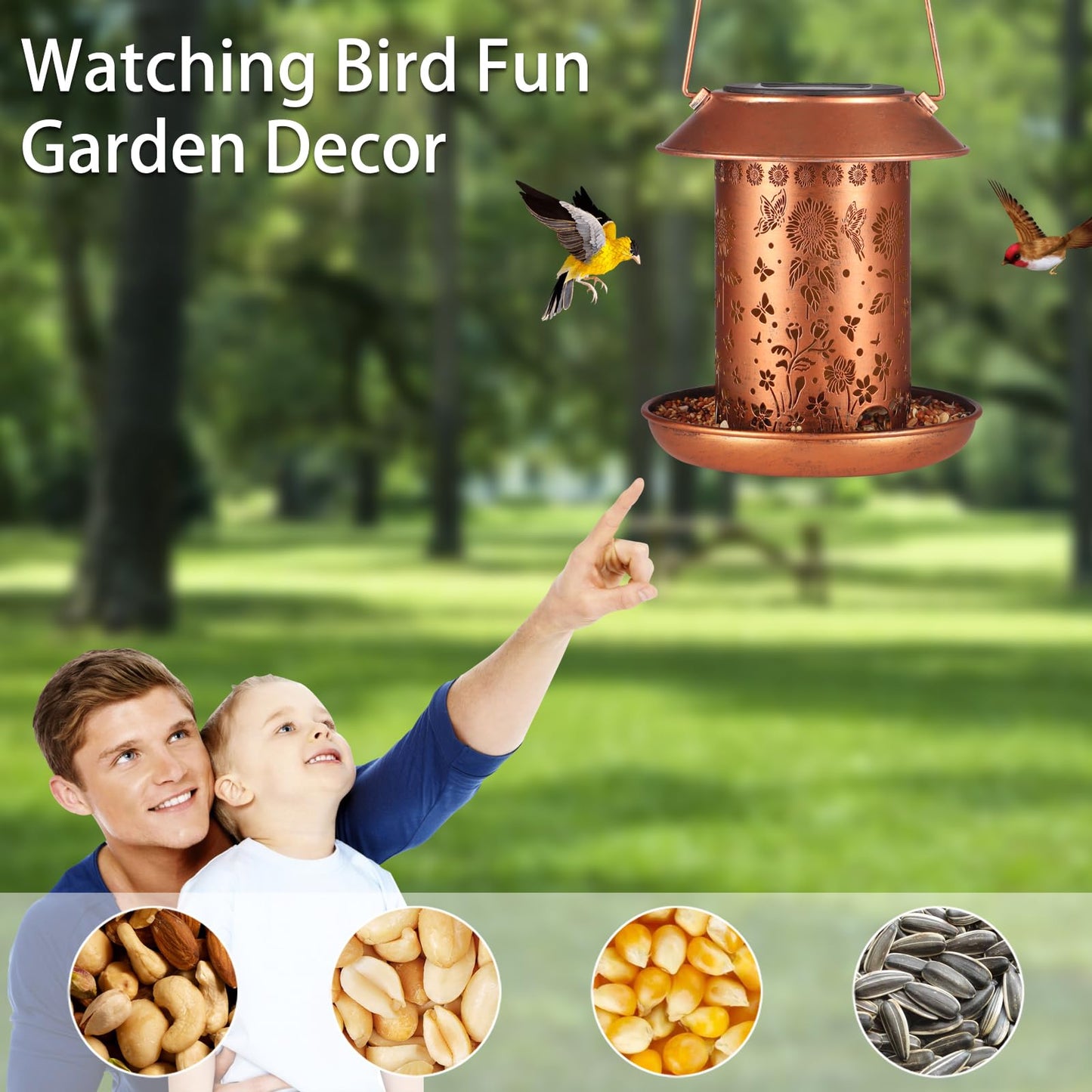 Sunflower Solar Bird Feeder for Outdoors Hanging Solar Lanterns Waterproof Metal Wild Bird Feeders Garden Outside Yard Decor Christmas Birthday Gifts for Women Mom (Butterfly