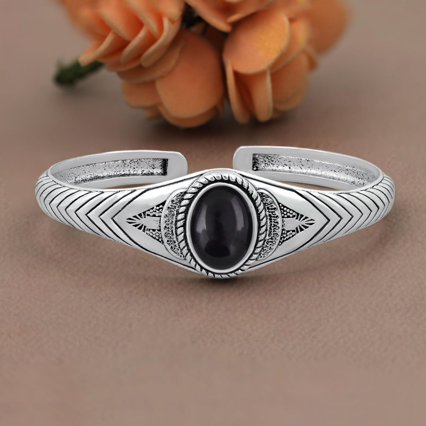 Moonstone Cuff Bangle Bracelet for Men Women – Handmade 925 Silver Plated Boho Jewelry – Natural Gemstone Statement Bangle – Adjustable Size for Perfect Fit – Ideal for Birthdays, Anniversaries