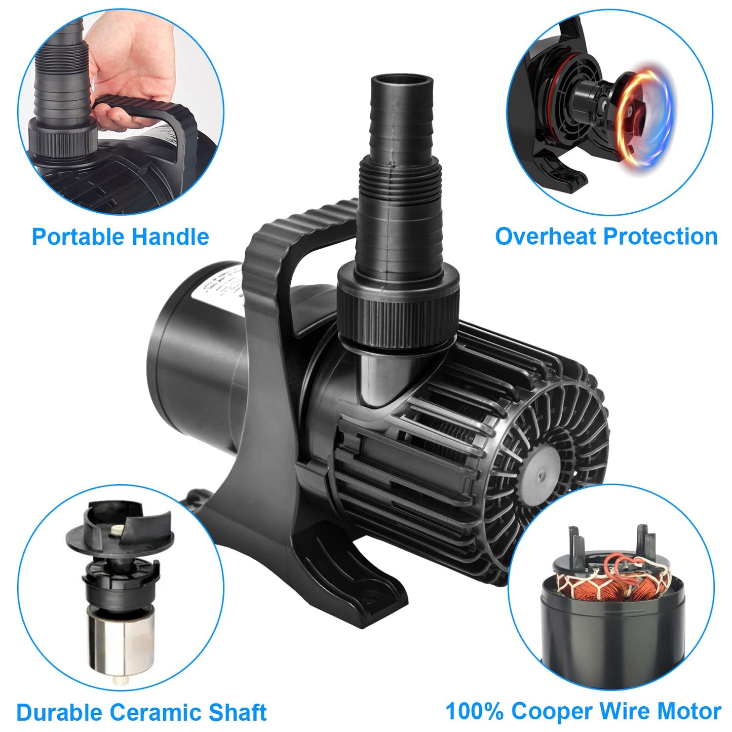 OYO WATER Outdoor 1800Gph-100W 32.8FT Small-Pond Water-fall & Kio Fish Fountain-s &Garden Pump Submersible IPX8: Long 32.8FT Cord Smart-er & Quieter Duck & Yard &Patio Ponds Pumps, 1 Barrier Pump Bag