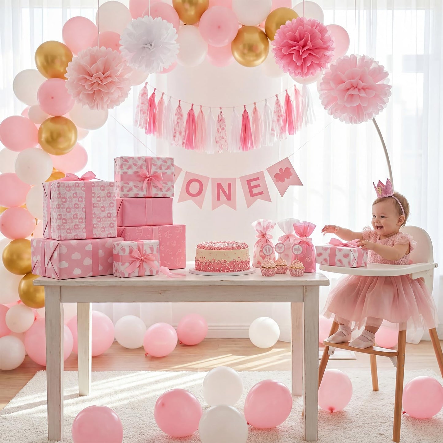 woric 120 Sheets Pink Tissue Paper Bulk Baby Shower Tissue Paper with Cute Design for Gift Bags DIY Crafts Baby Shower Girls Birthday, 14 x 20 Inch