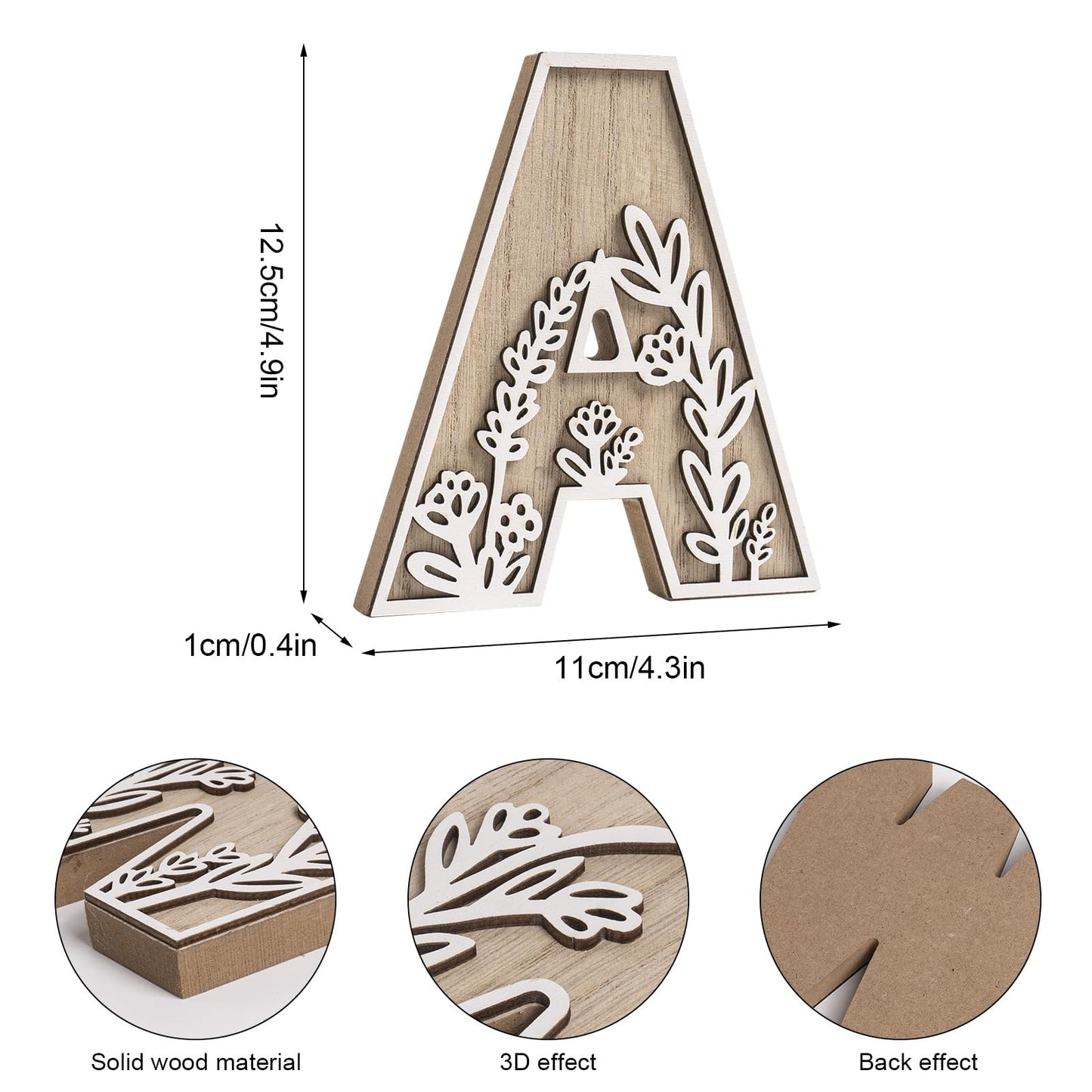 caiydramy 3D Layered Floral Wooden Letters for Wall Decor, 4.9" Name Sign for Nursery, Wood Alphabet Letter A Boho Wildflower Girls Kids Room Initials for Table Shelf Home Decorations