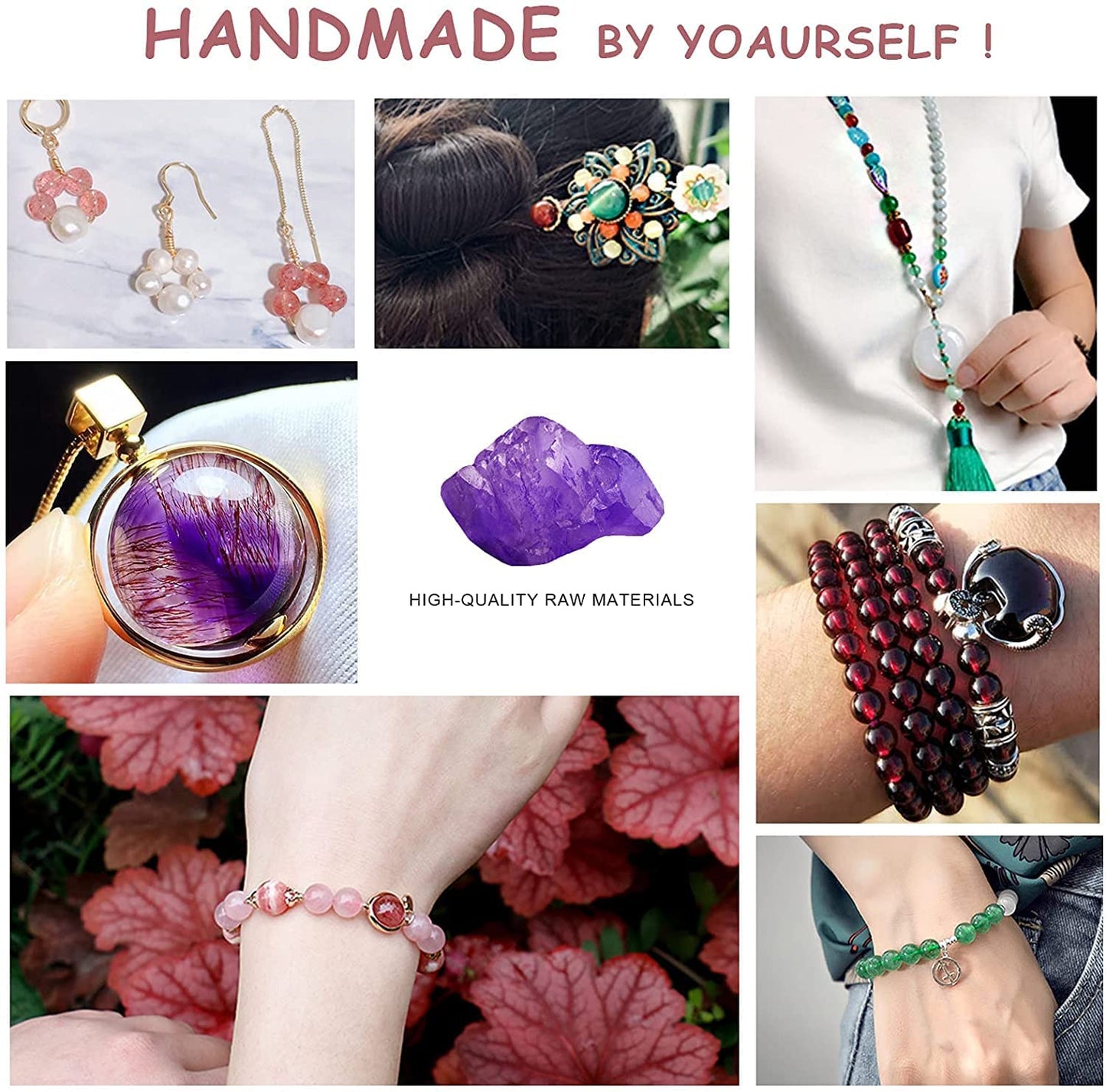45PCS 8MM Natural Grey Crystal Beads Round Loose Stone Beads for Jewelry Making DIY Energy Stone Healing Power Bracelet 15"