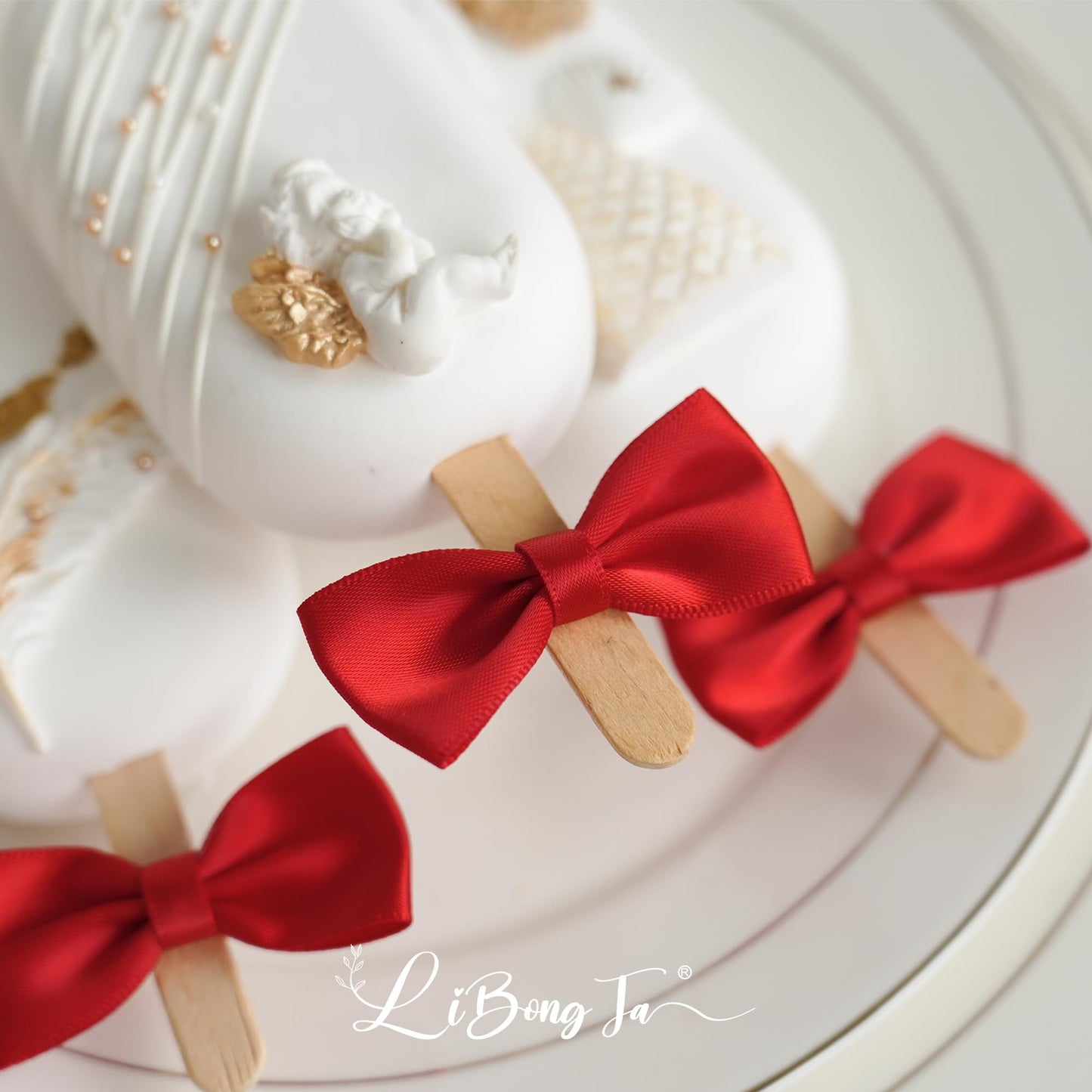 LiBongTa Red Bows 2" Premade Twist Tie Bows 50 PCS Small Red Satin Ribbon Bow for Gift Wrapping Cake Candy Treat Bags Party Favors Crafts Birthday Wedding Decorations