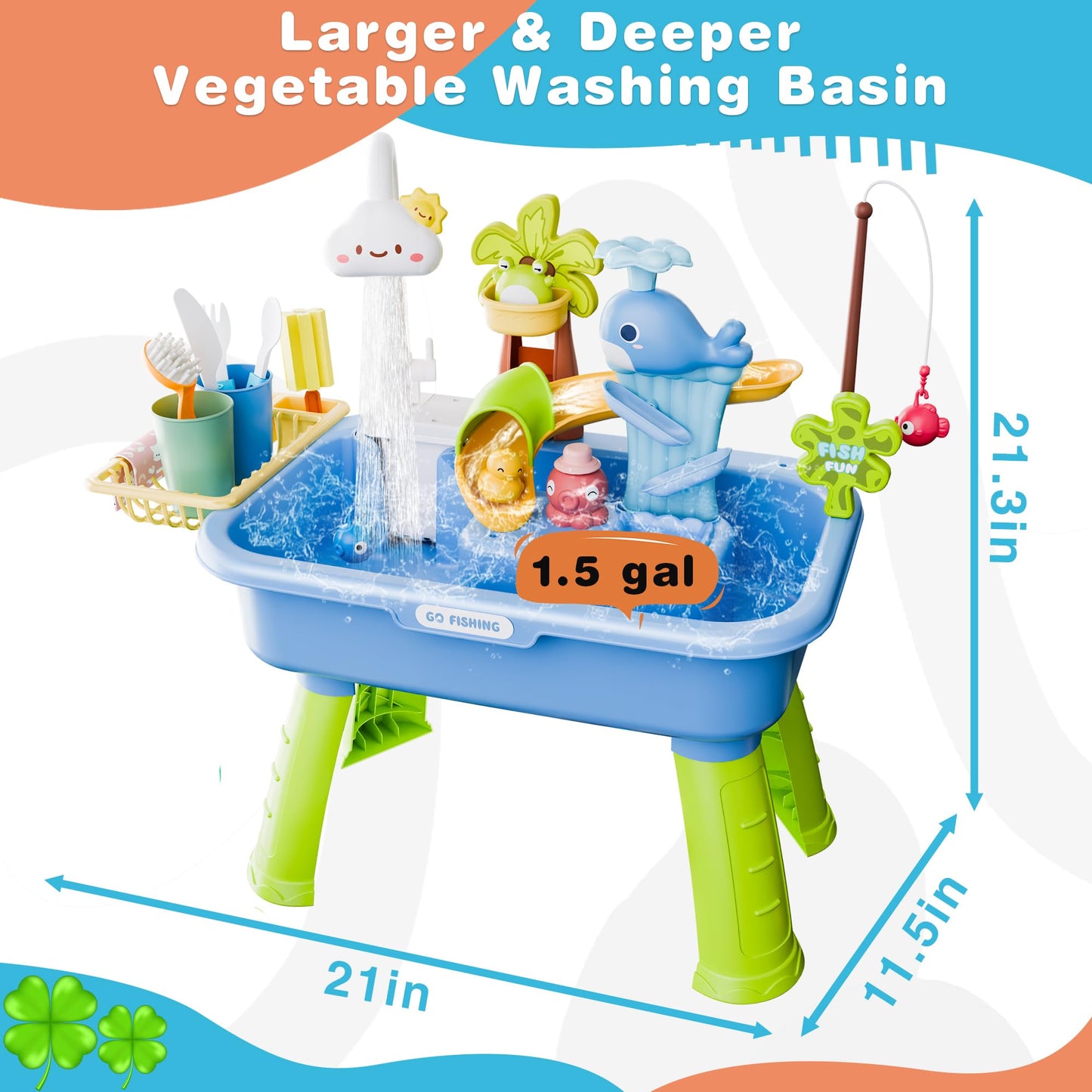 Cosminy 2026 Upgraded Water Table for Toddlers 3+, Water Table for Kids Ages 4-8 with Pump, Play Sink with Running Water, Kitchen Sink for Toddlers, Fishing Game and Outside Sensory Toys (Blue)