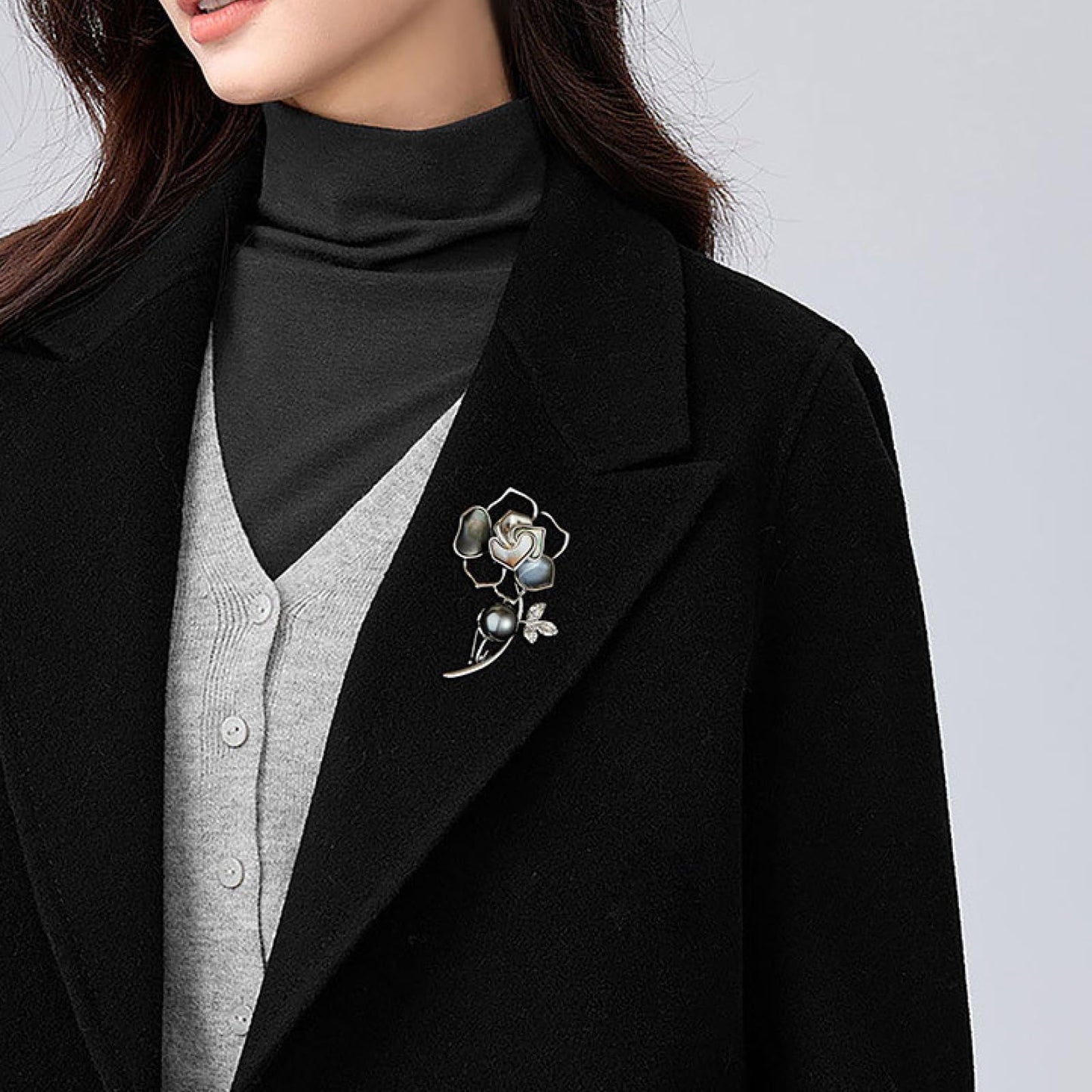 Fashion Brooches For Women, Rose Flower Brooch, Suitable For Party And Daily Wear On Many Occasions,Gold/Grey