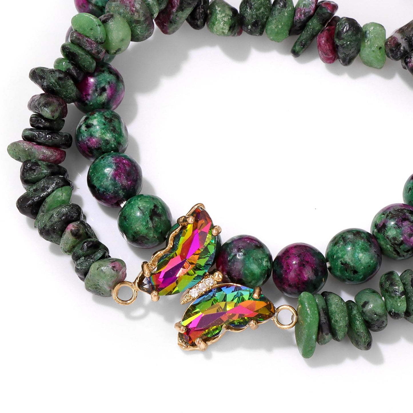 GolbalJew Epidote Stone Bracelet for Women Healing Crystal Stone Bracelets Green Gemstone Beads Stretch Bracelet Butterfly Charms Jewelry Women Gift