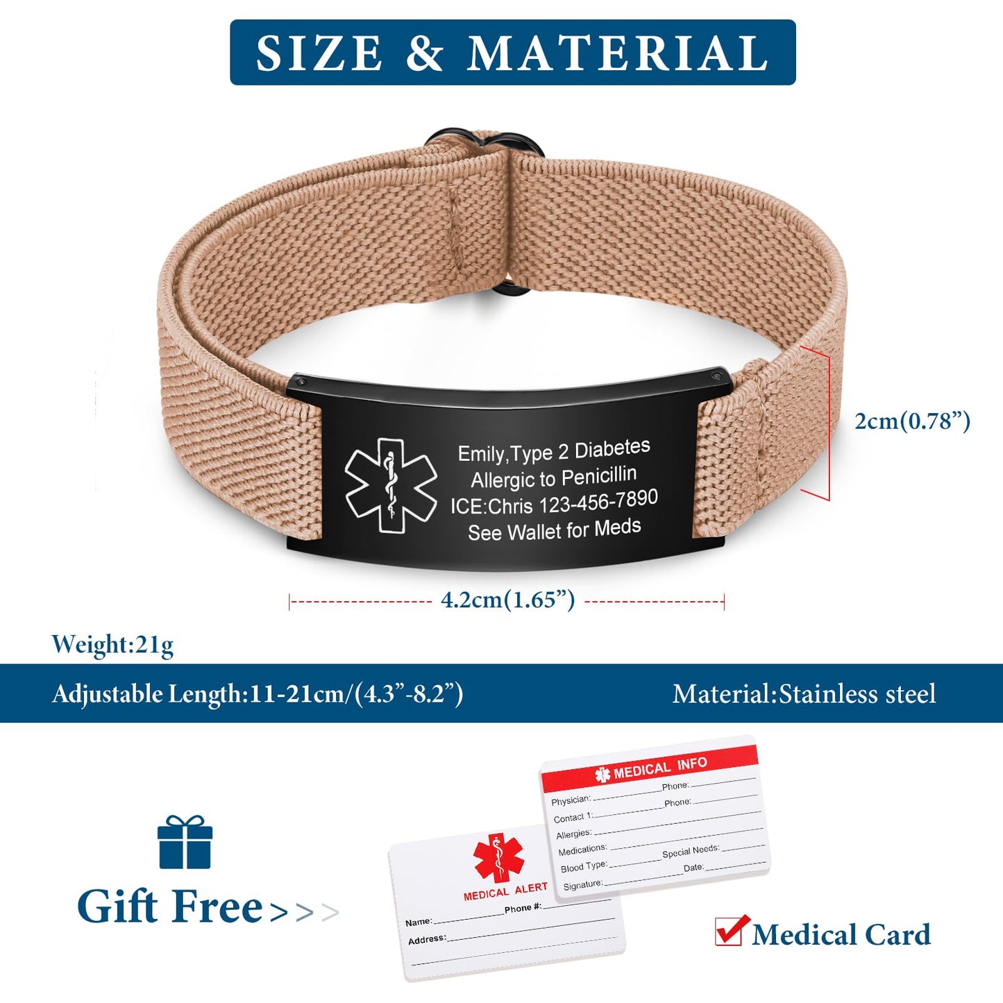 VNOX Medical Alert Bracelets for Men & Women with Free Engraving Adjustable Stainless Steel Mesh Emergency Medical ID Bracelets Wristband