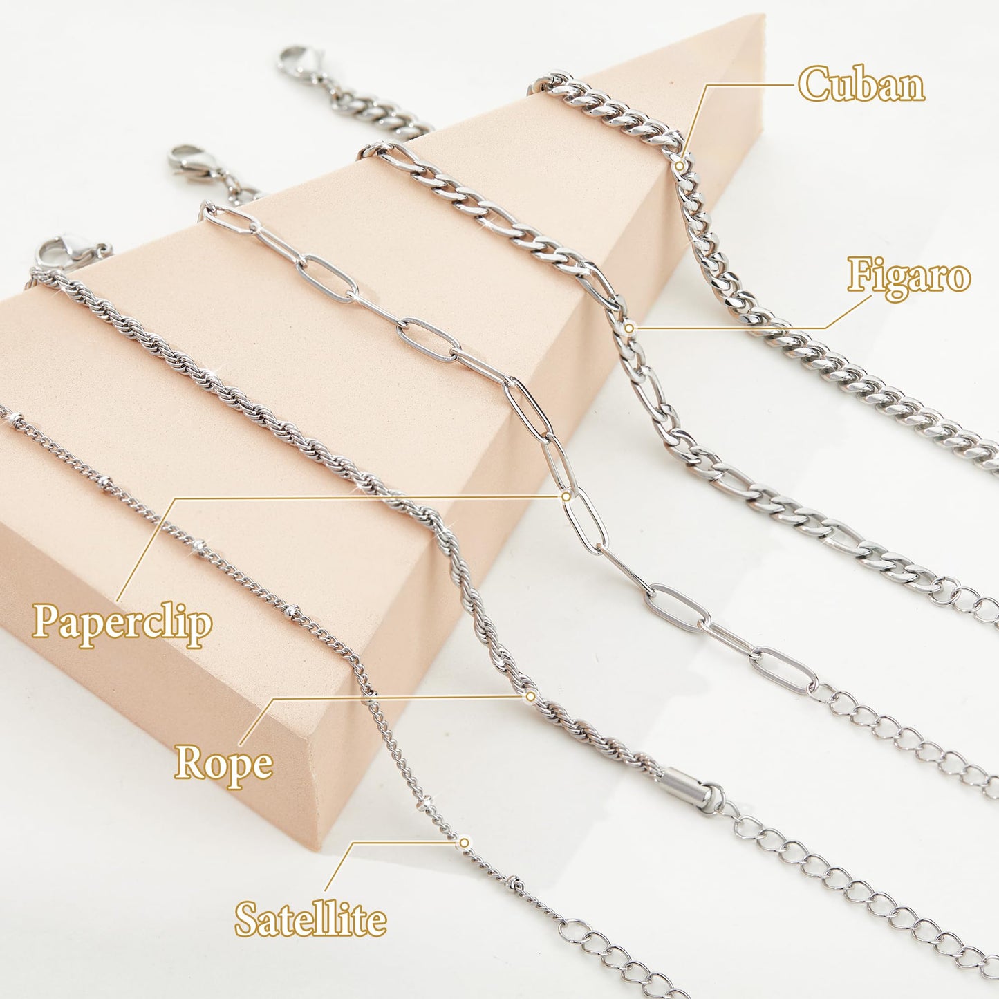 Poxtex Silver Bracelets for Women, Dainty Sterling Silver Bracelets for Women Trendy, Silver Stackable Bracelets Waterproof Jewelry for Women, Classic & Simple Bracelet Set with Cuban Paperclip Figaro