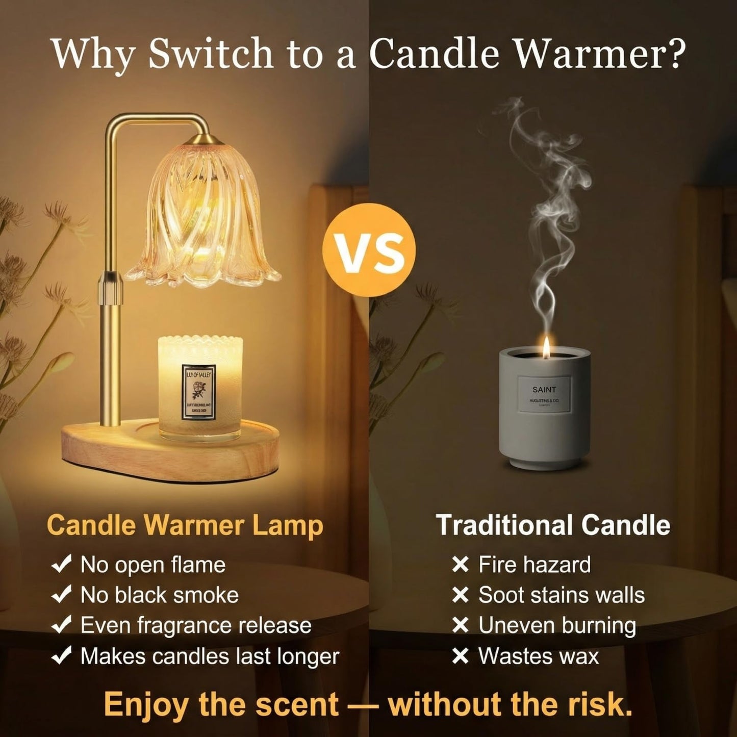 Candle Warmer Lamp with Timer Dimmable: Birthday Gifts for Women Adjustable Height Candles Light Warmers Lamps Gold Crystal Candle Warmer, House Warming Gift New Home Decor, for Women