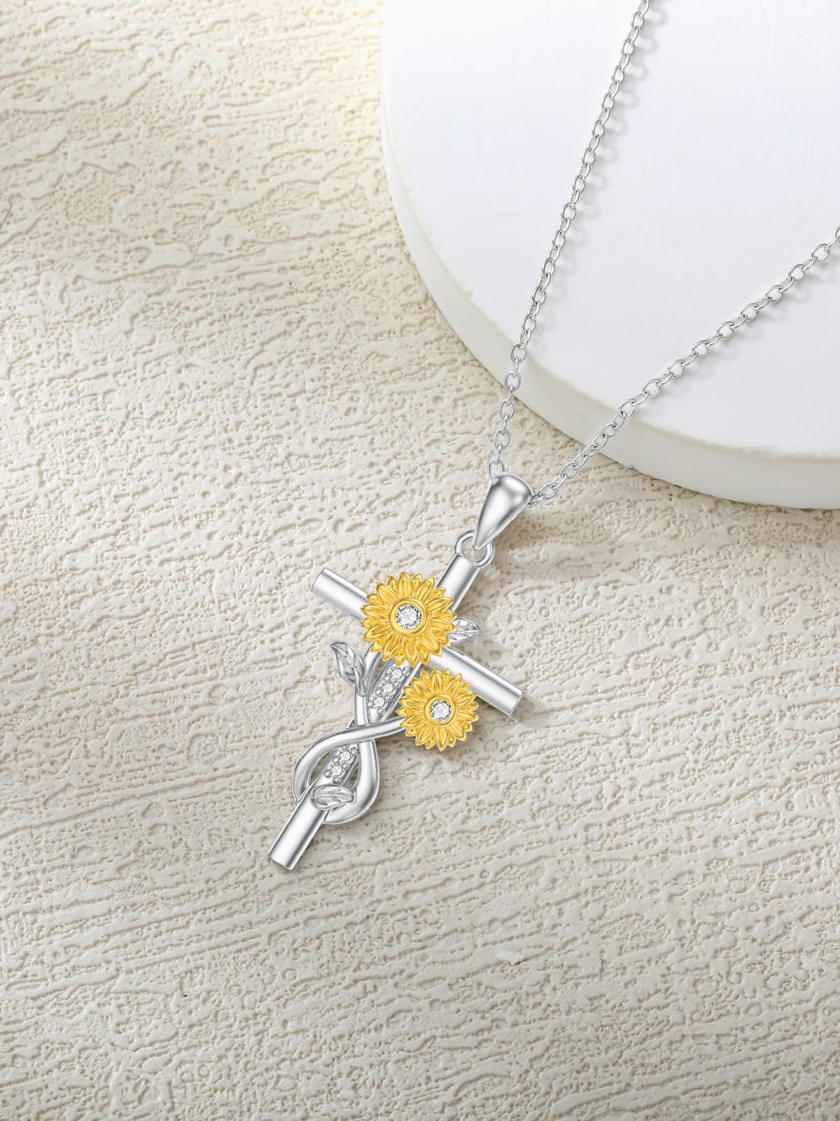 ZBA Natural Diamond Sunflower Necklace Sunflowers Gifts for Women Sterling Silver Sunflower Cross Pendant Faith Jewelry Anniversary Valentines Mothers Day Gifts for Mom Mother Women Wife Girlfriend Her Mom