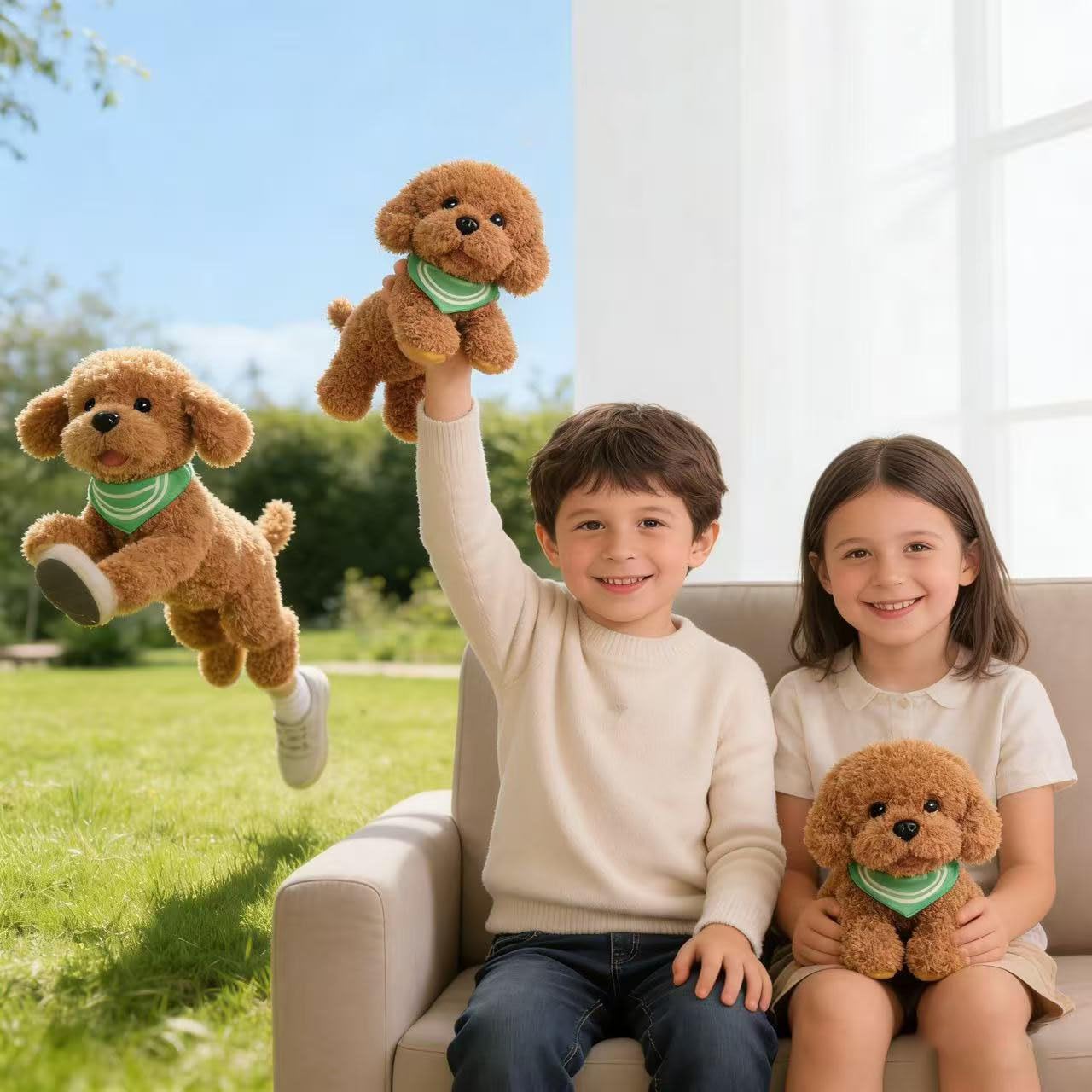 KIRIGAMI Dog Stuffed Animal, Golden Doodle Puppy Plush Toy with Realist Weighted Soft dog stuffed gift for kids,11 inches (Brown Color)
