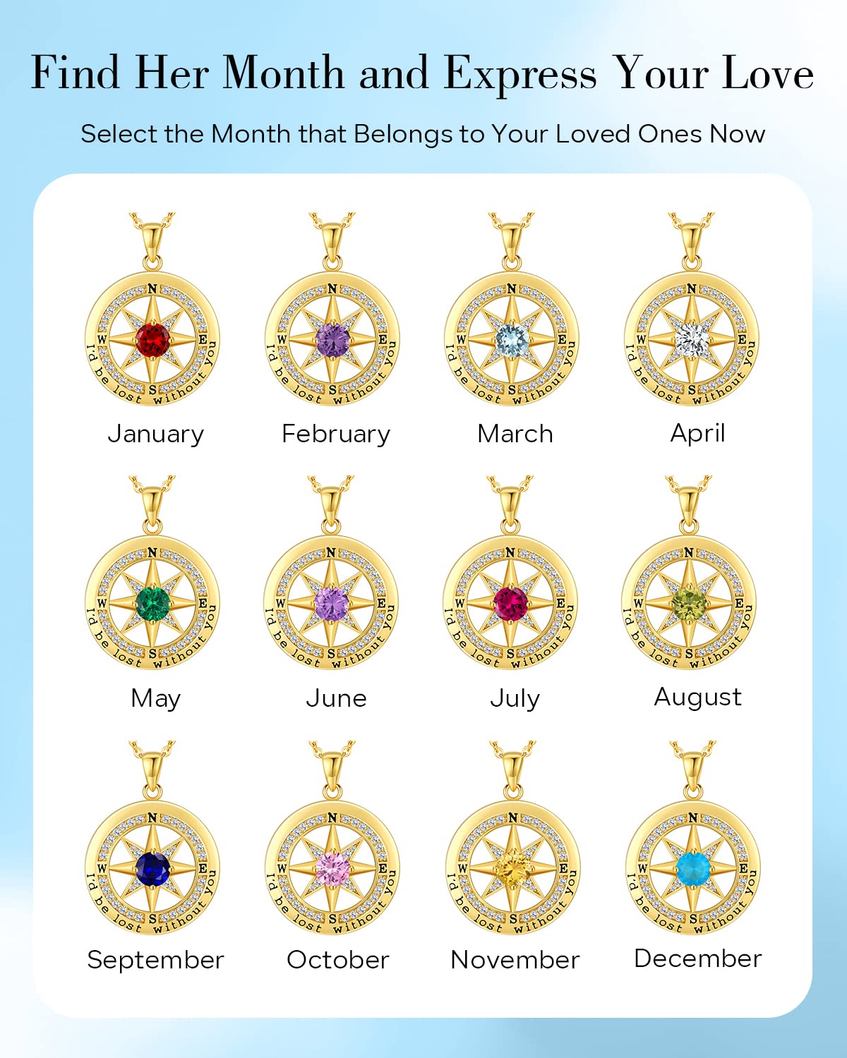 S925 Necklace Gift for Wife, Compass Jewelry Women Anniversary, Sterling Silver Girlfriend Birthday Gifts for Her Valentines Id be Lost without You Jewel 18K Gold Dec 12