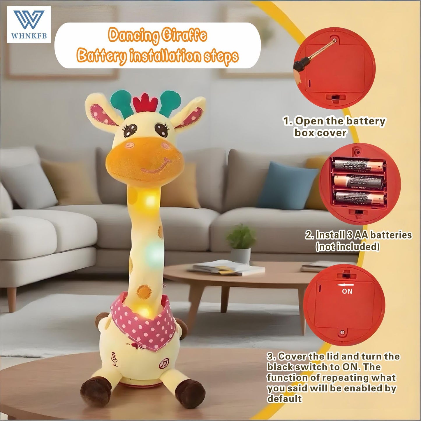WHNKFB Dancing Giraffe Plush Baby Toy 6-12 Months - Talking Giraffe Stuffed Animal Singing Songs & Repeat What You Say, Musical Light Up Toy for Toddlers 1-3 Years Boy Girl, Soft Interactive Gift