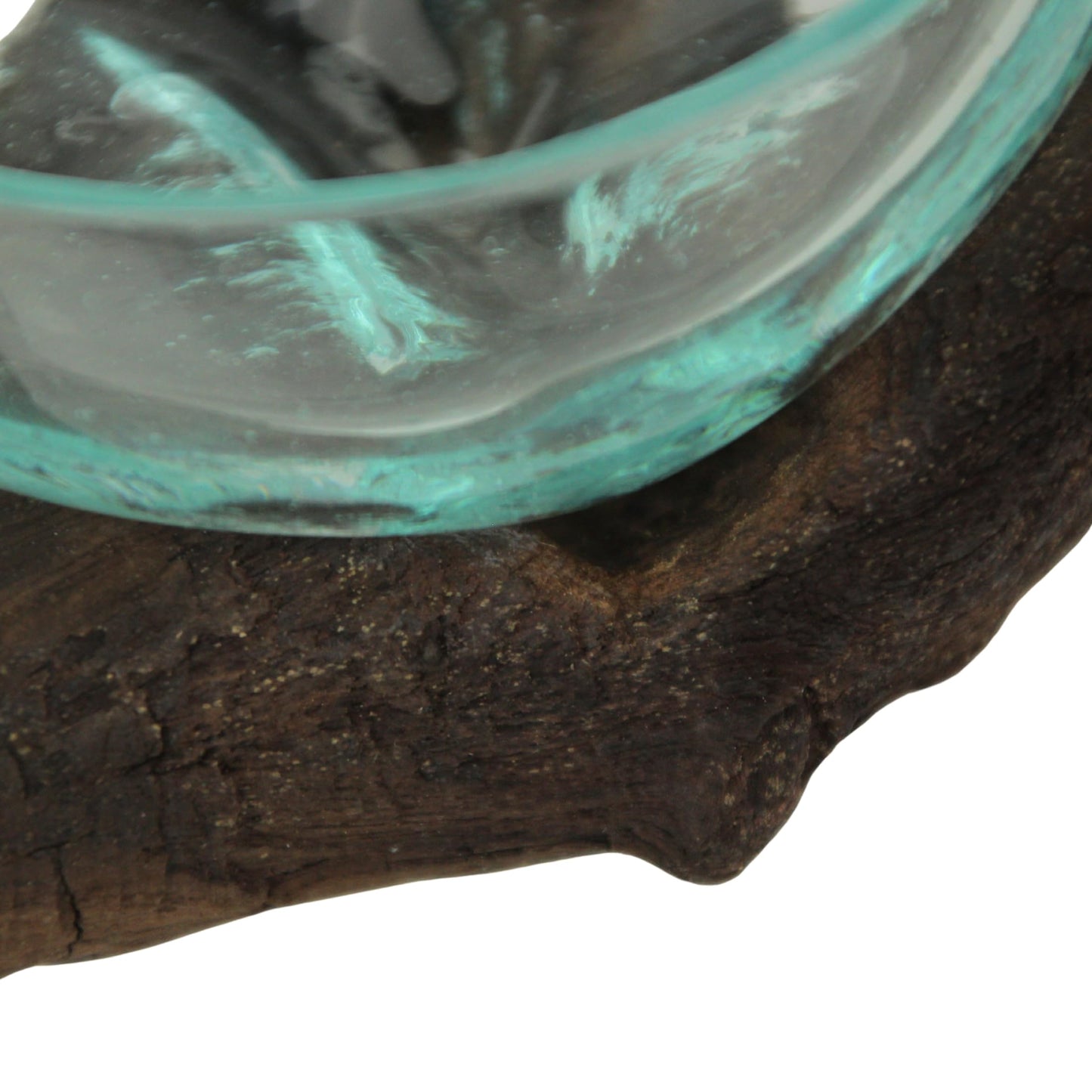 Wide-Mouth Glass and Teak Driftwood Sculptural Bowl – Unique 3.25” High, 5.75” Long, 4.5” Wide Decorative Centerpiece for Succulent Gardens, Floral Arrangements, and Home Décor