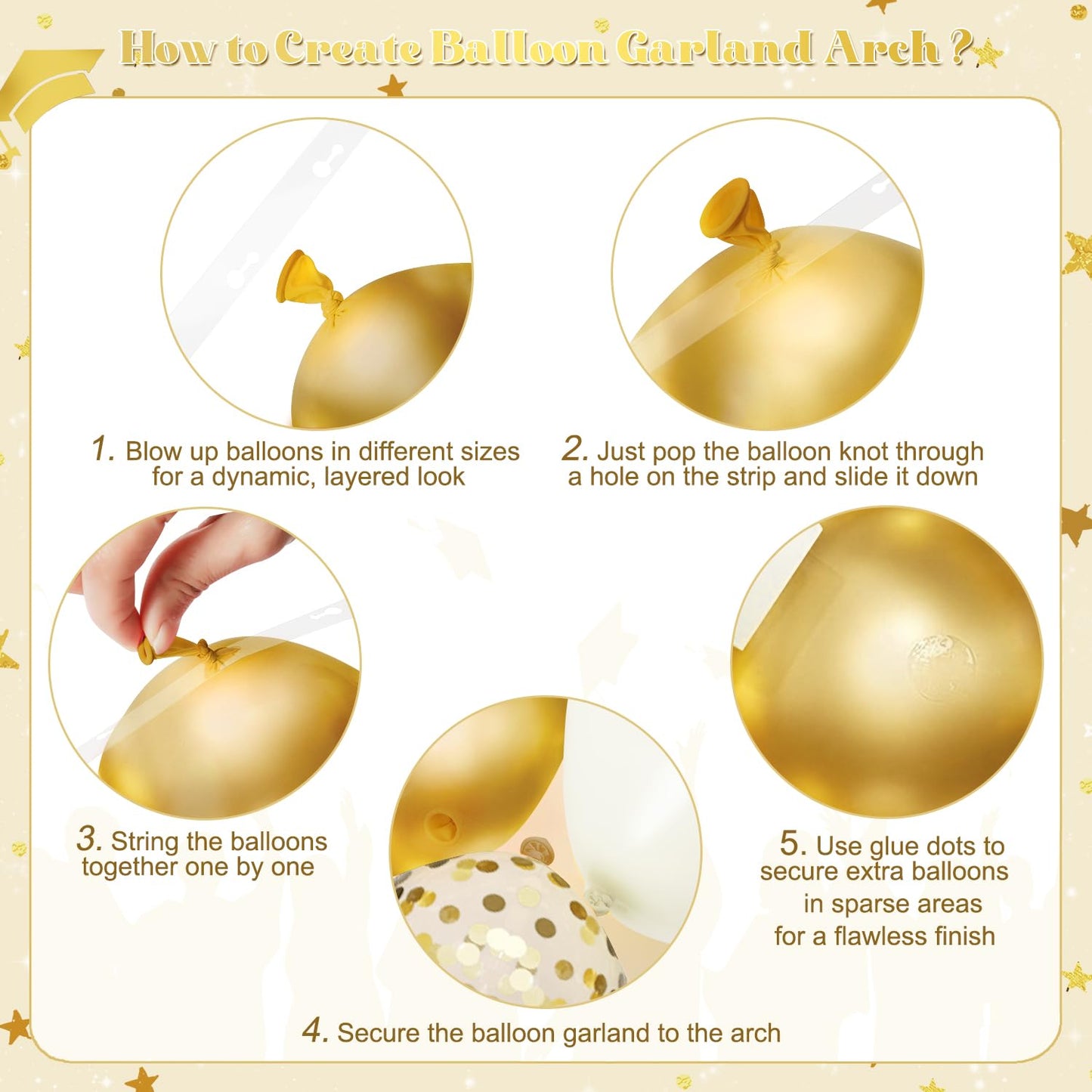 White and Gold Balloon Arch Kit, 130Pcs White and Gold Graduation Decorations with Gold Foil Star Confetti Balloons for College High School Graduation Decorations Class of 2026