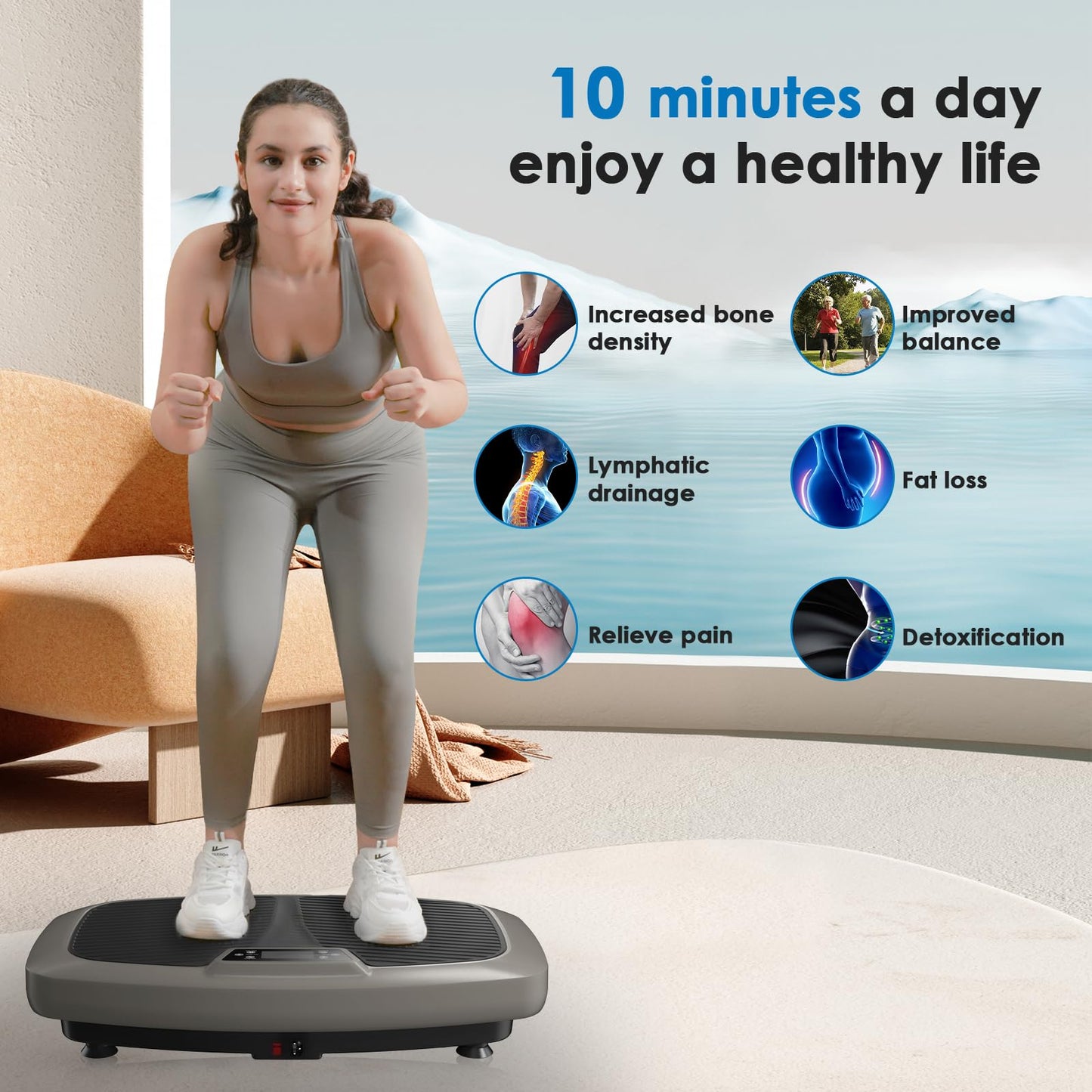 Natini Vibration Plate, Vibration Plate Exercise Machine 400lbs Capacity, Vibration Plate for Lymphatic Drainage with Bluetooth Speaker, Home Fitness Equipment for Weight Loss & Toning(Jumbo Size)