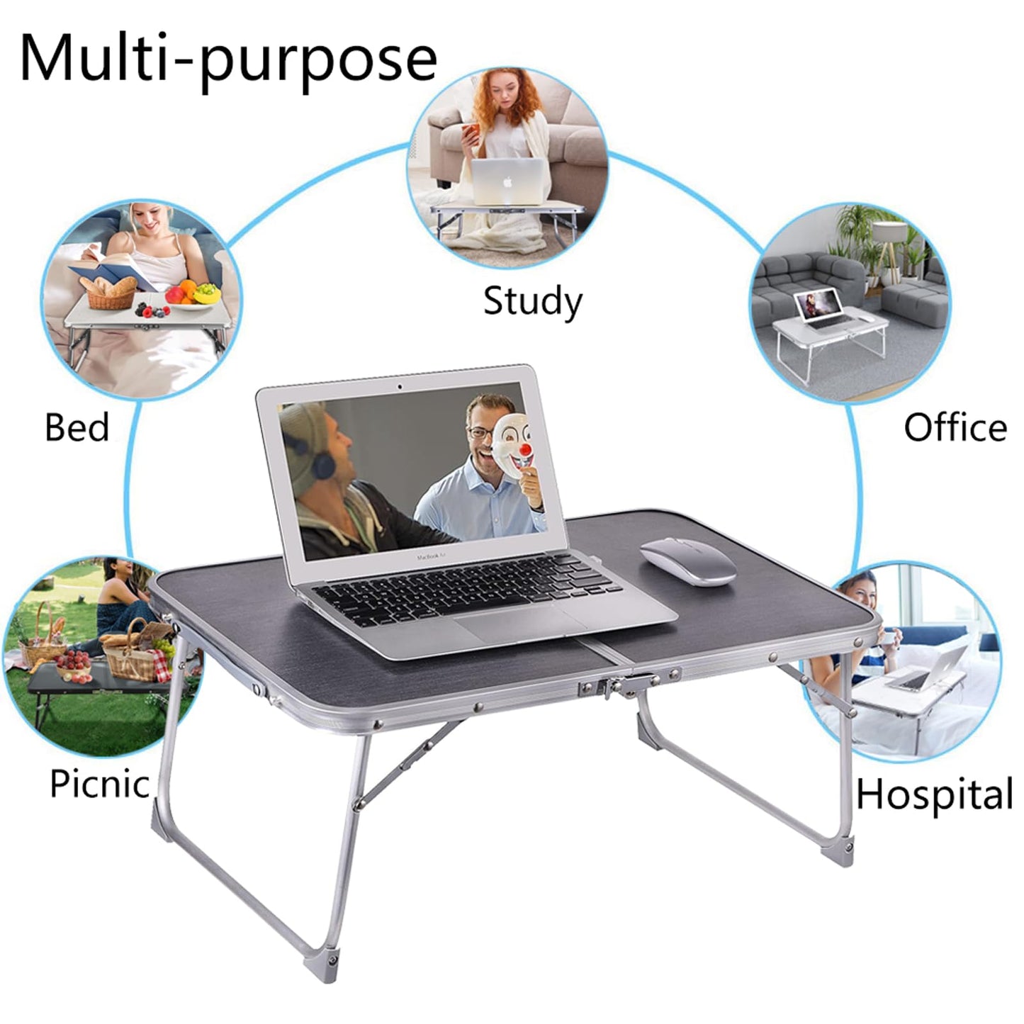 Foldable Laptop and Bed Table with Storage, Portable Mini Lap Desk for Legs, Ideal for Study, Reading, Picnic, Breakfast,and More
