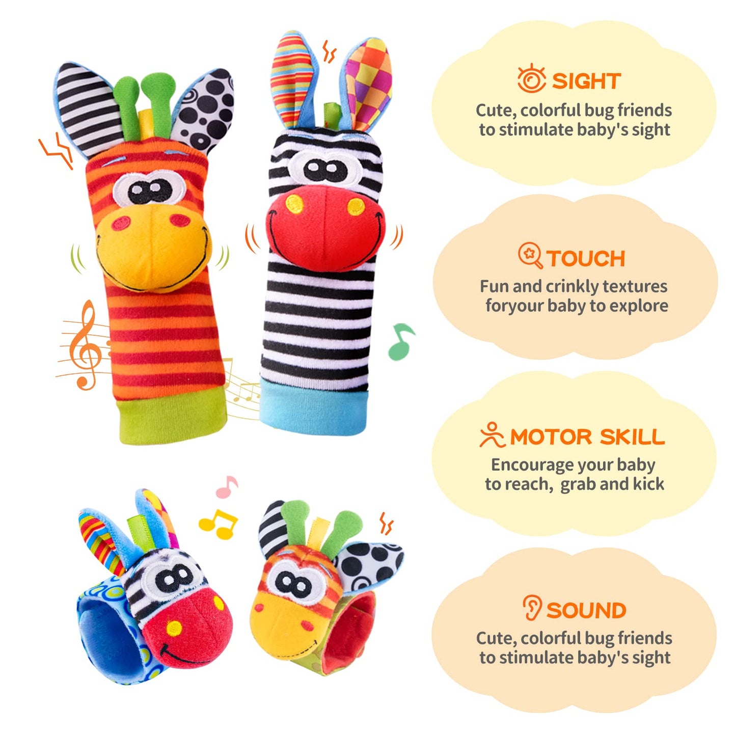 PHEZAPA Baby Toys 0-6 Months, Infant Rattle Socks, Wrist Hand & Foot Finder Socks Set,Soft Newborn Sensory Toys,Infant rattles for Babies 0 3 6 Months,Girl Boy Shower Gifts 6-12 Months